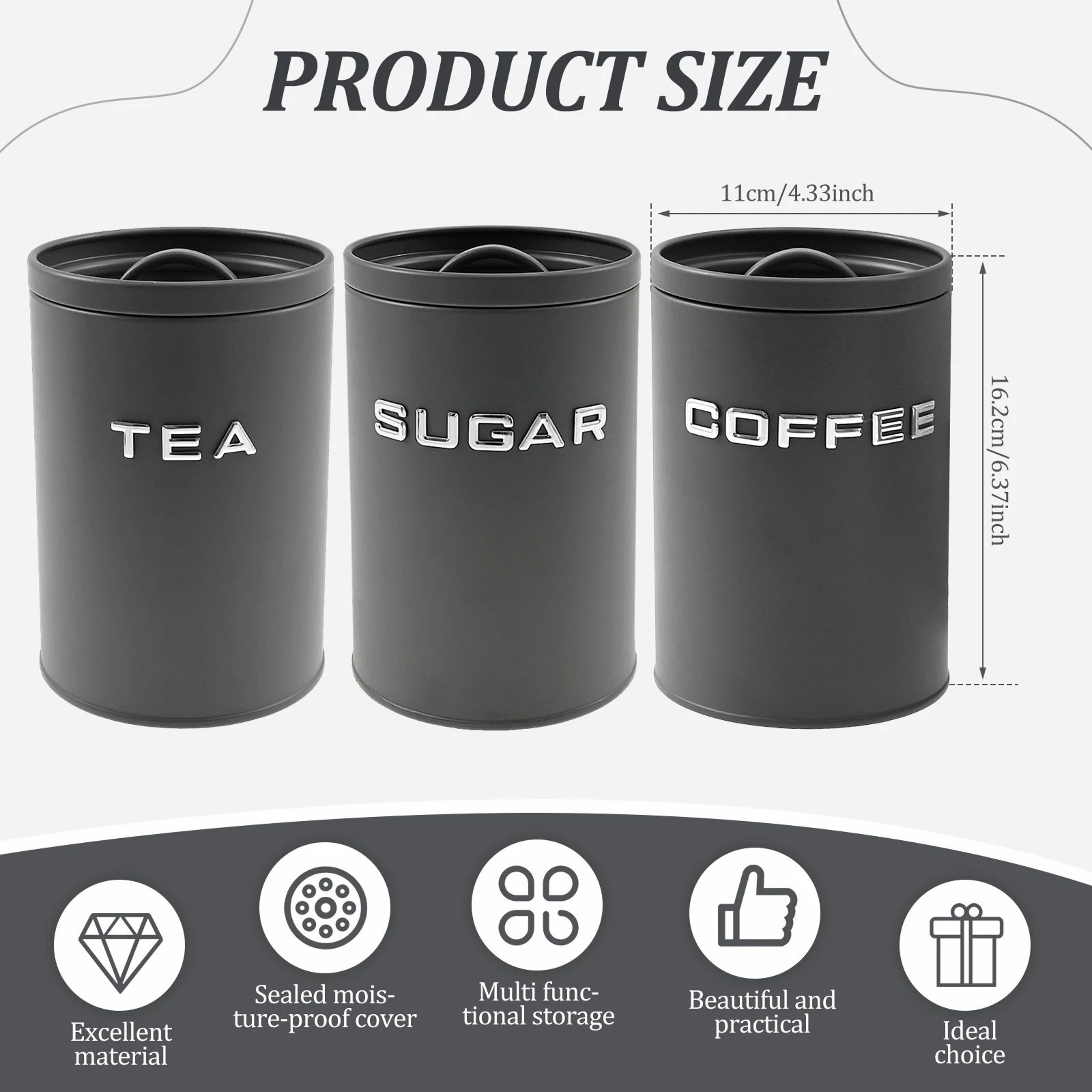 Airtight Coffee Canister Set  3Piece Kitchen Storage Jars For Coffee Tea  Sugar 1