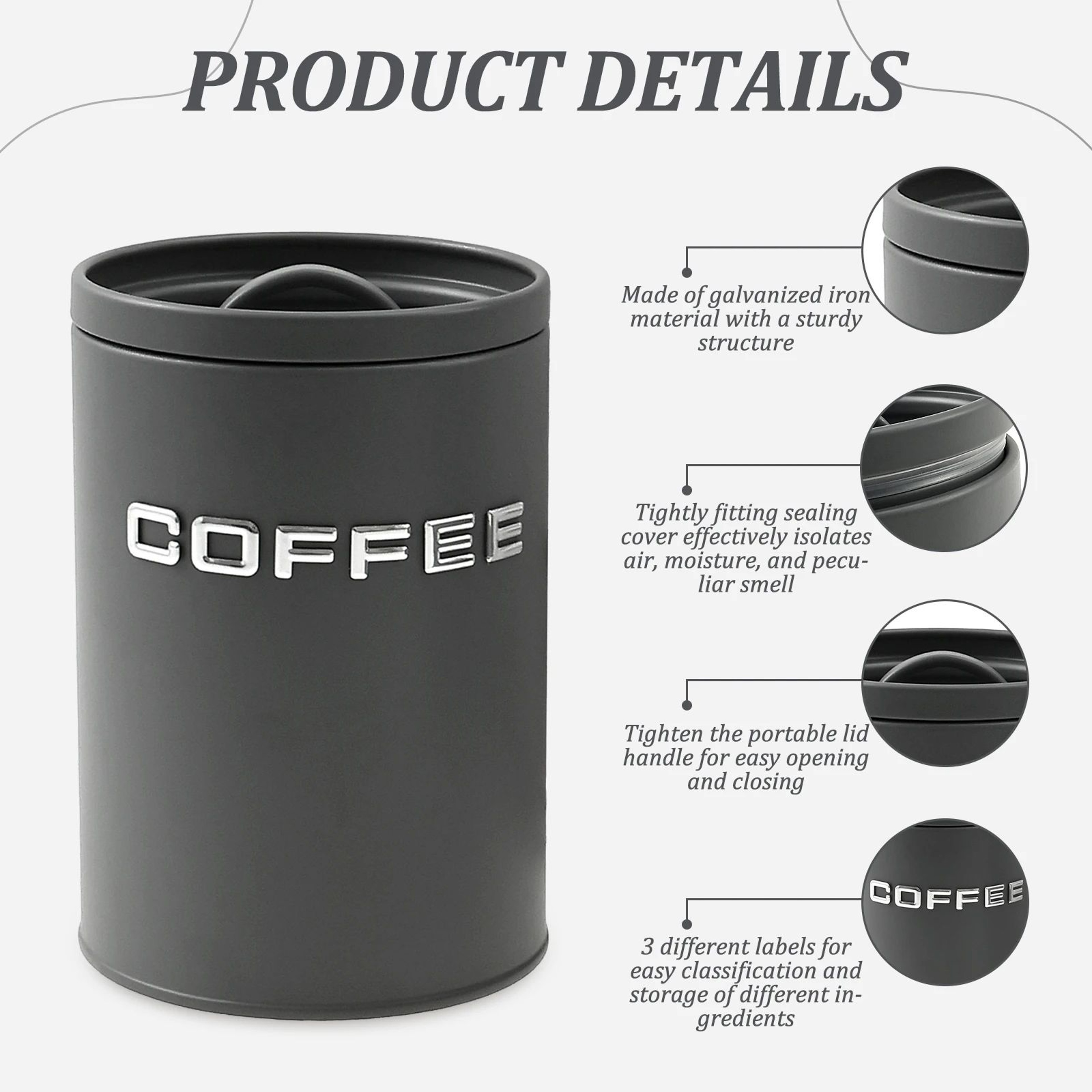 Airtight Coffee Canister Set  3Piece Kitchen Storage Jars For Coffee Tea  Sugar 2
