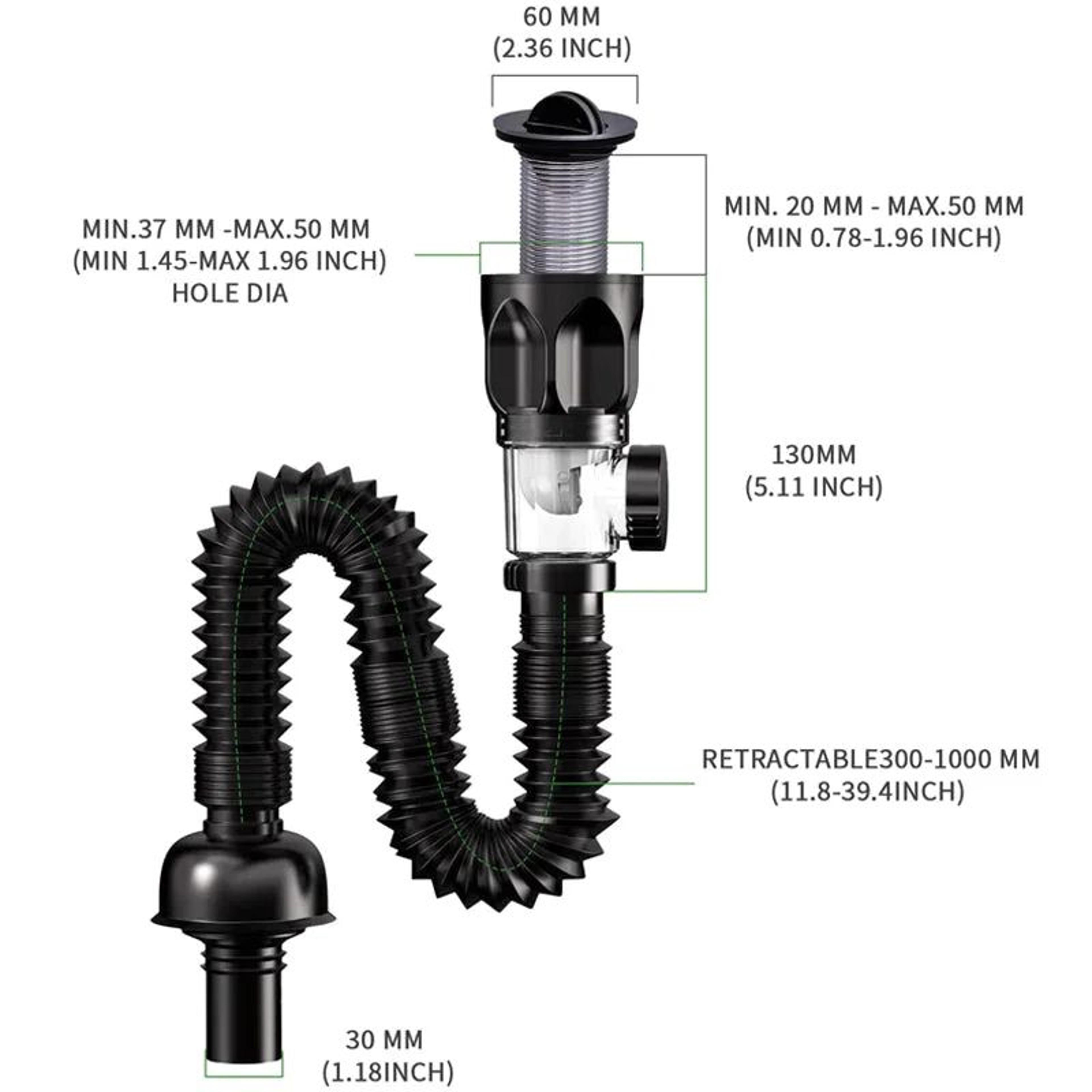 Flexible AntiOdor Sink Drain Pipe With Deodorizing Filter 4