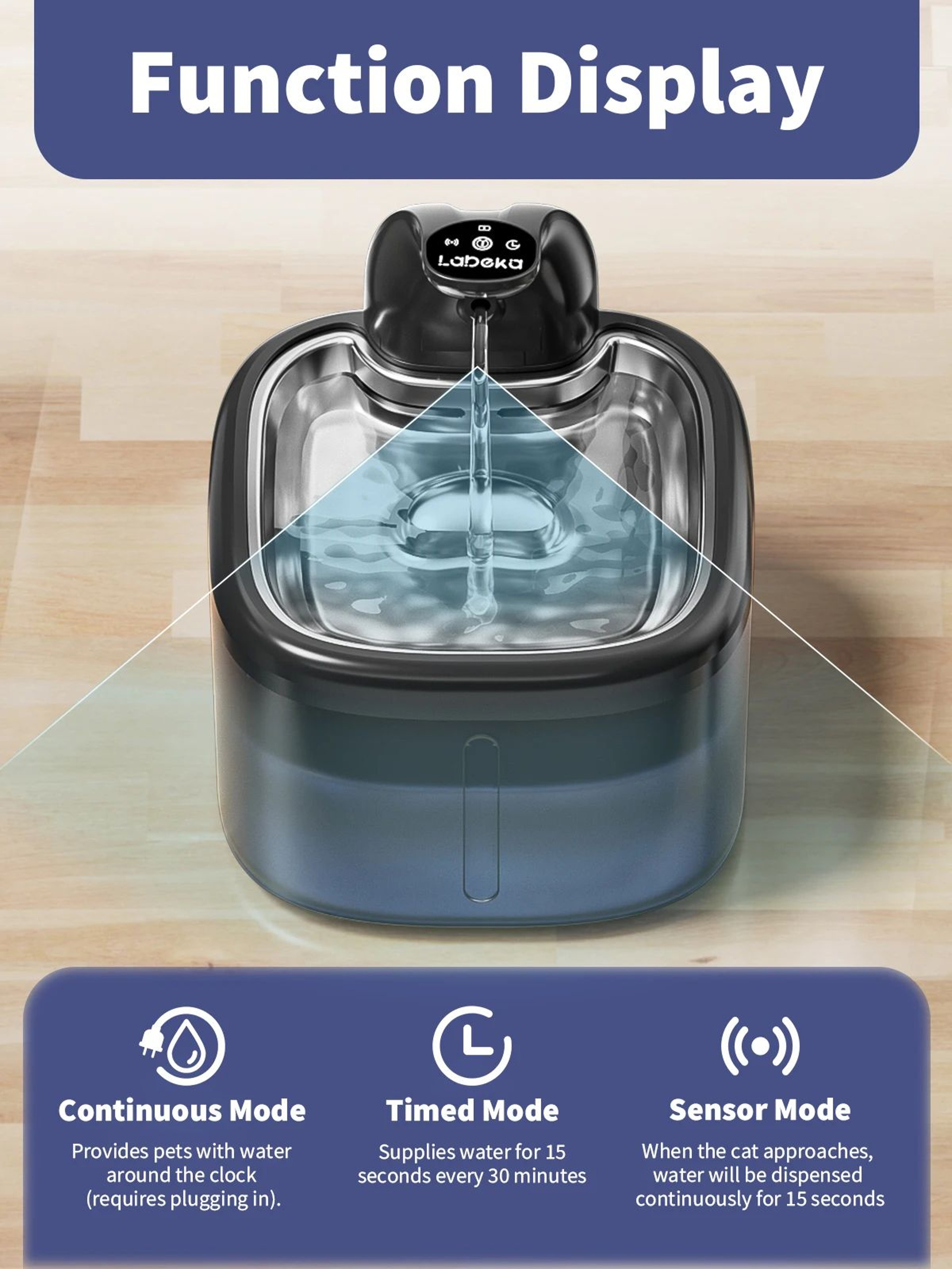 Cordless Stainless Steel Cat Water Fountain With Motion Sensor  35L Capacity 1