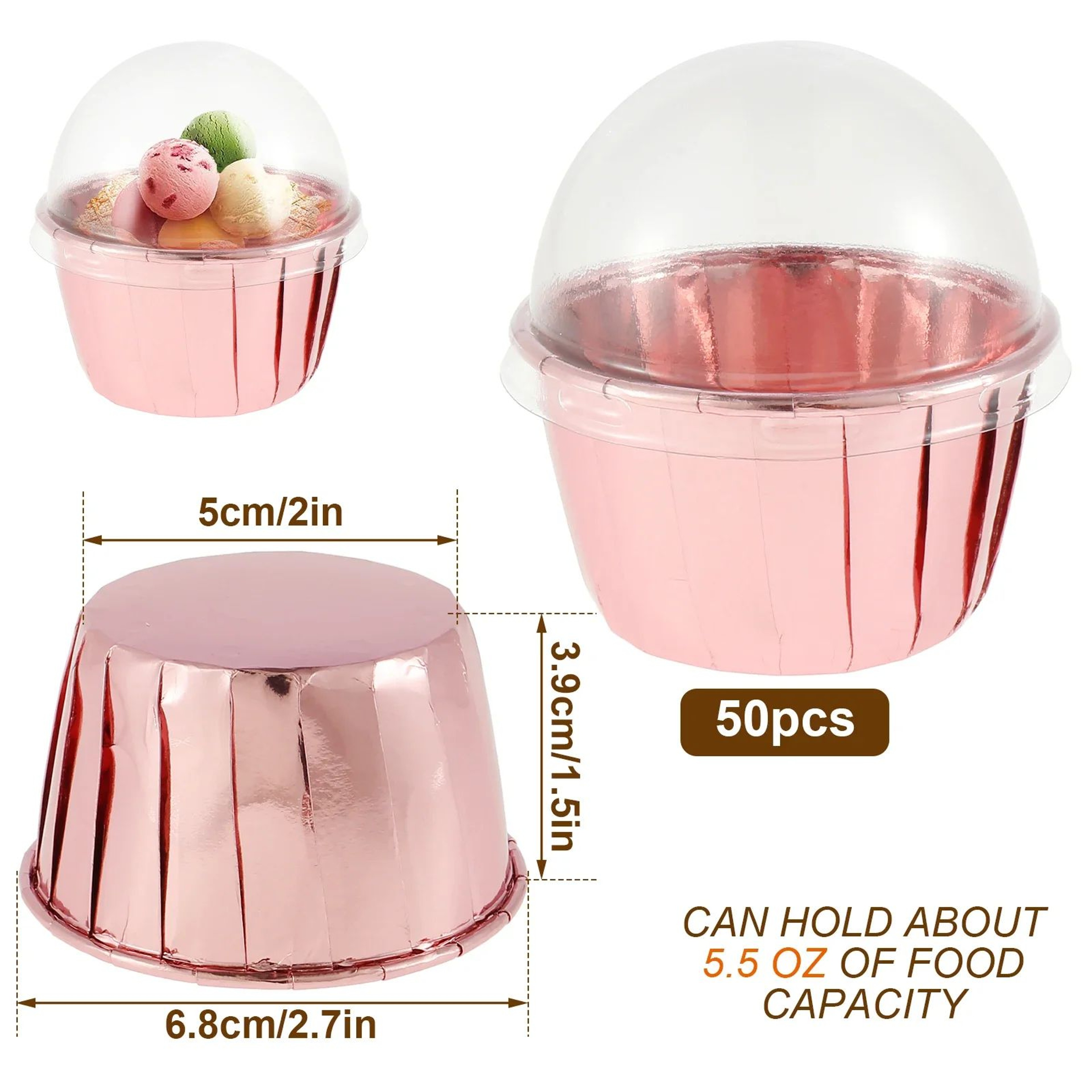 50 Pack Foil Cupcake Liners With Lids 55 Oz Aluminum Baking Cups For Cupcakes Muffins And Desserts 2
