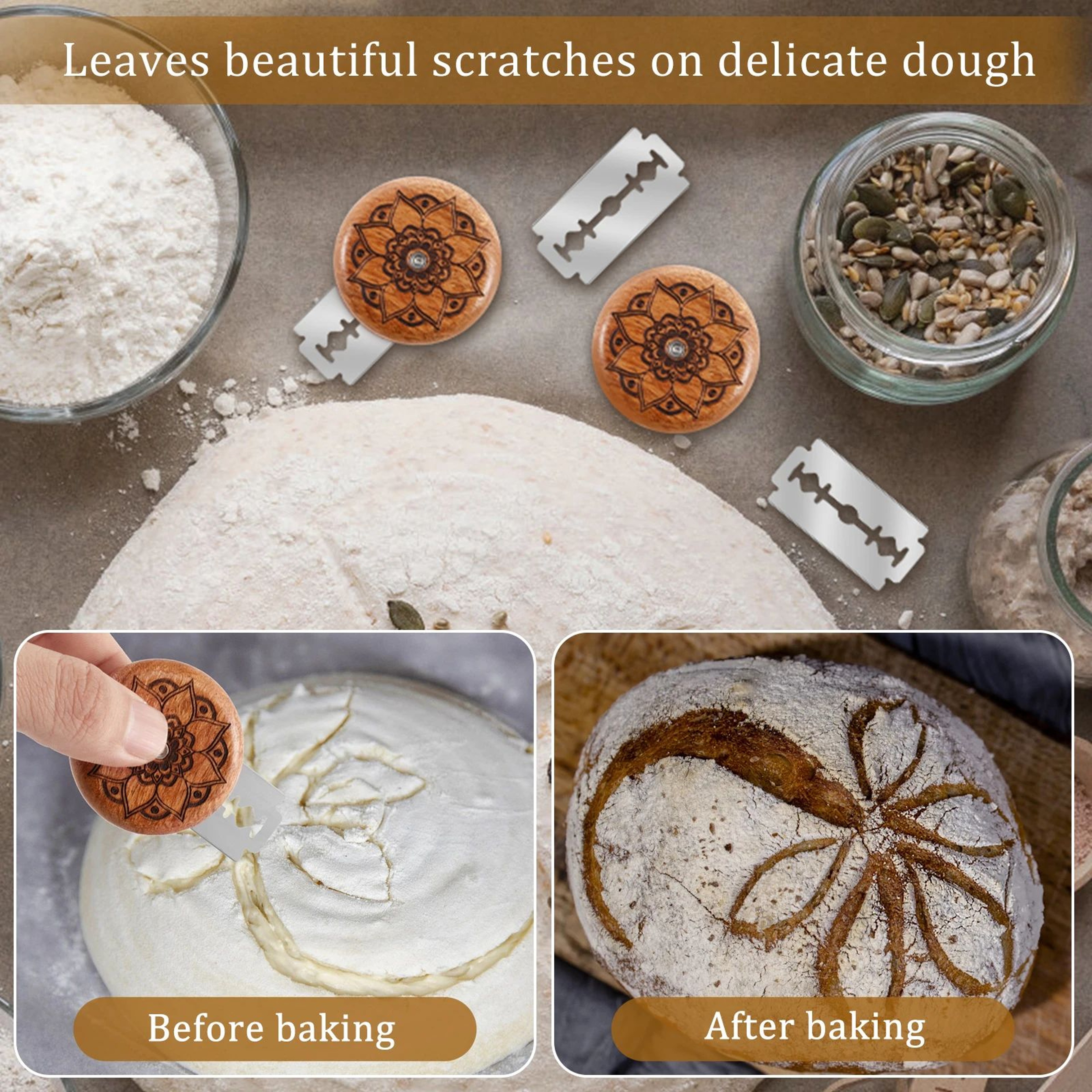 Round Wooden Bread Lame For Sourdough Scoring With Razor Blade Bread Scoring Tool 3