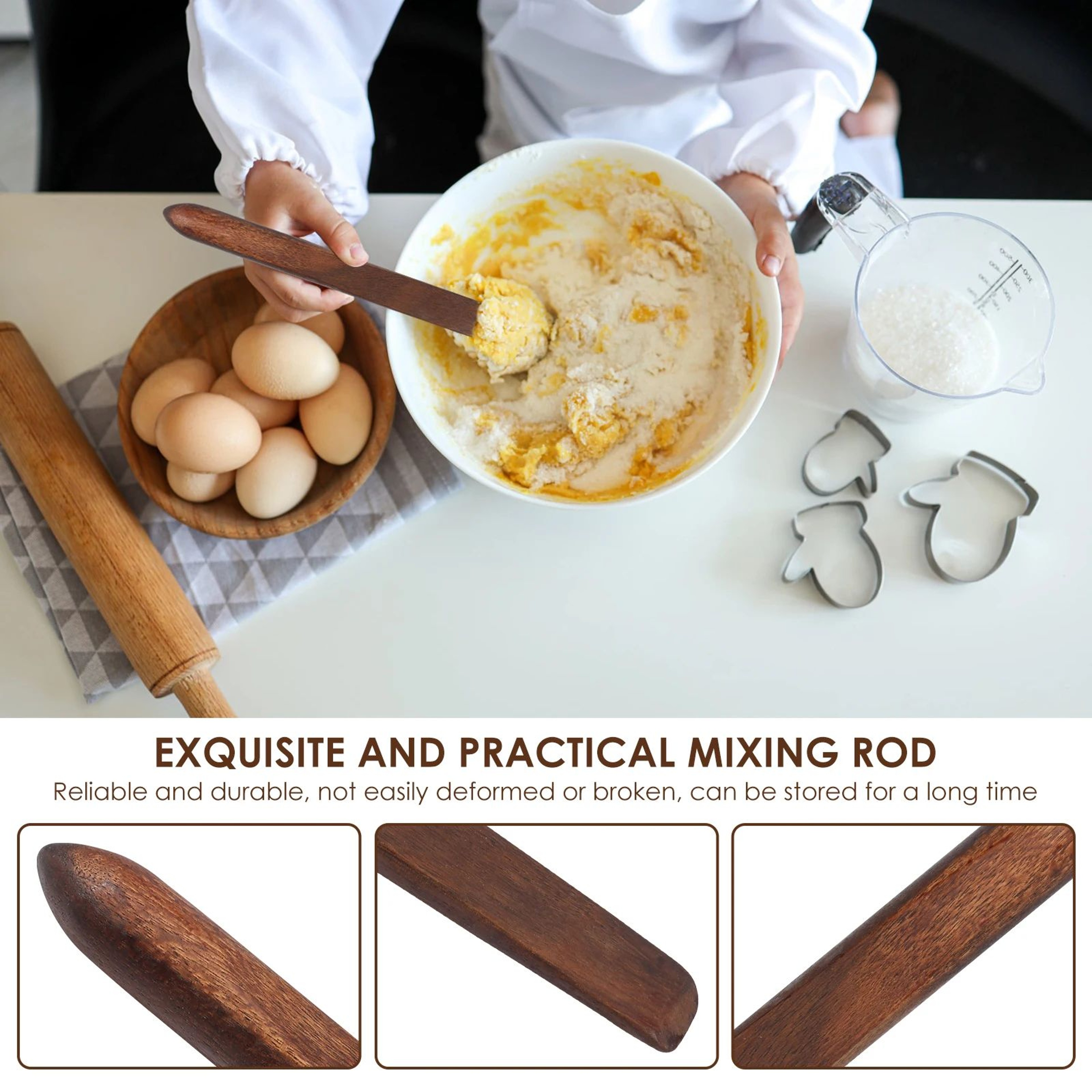 11 Inch Sourdough Bread Mixing Stick Acacia Wood Sourdough Spatula For Bread Baking 5
