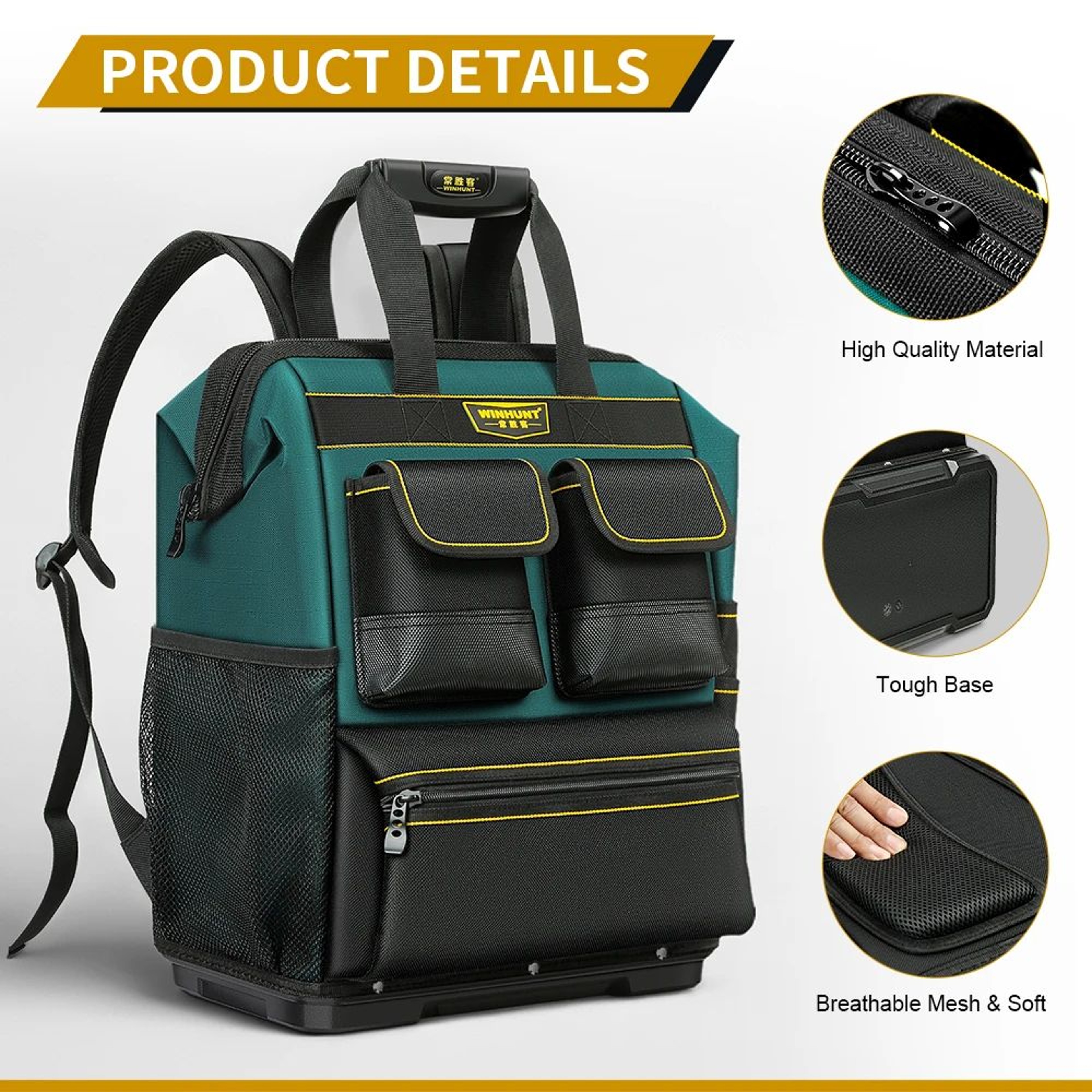 Heavy Duty Tool Backpack With Rubber Base Large Capacity Tool Storage Backpack For Electricians And 5