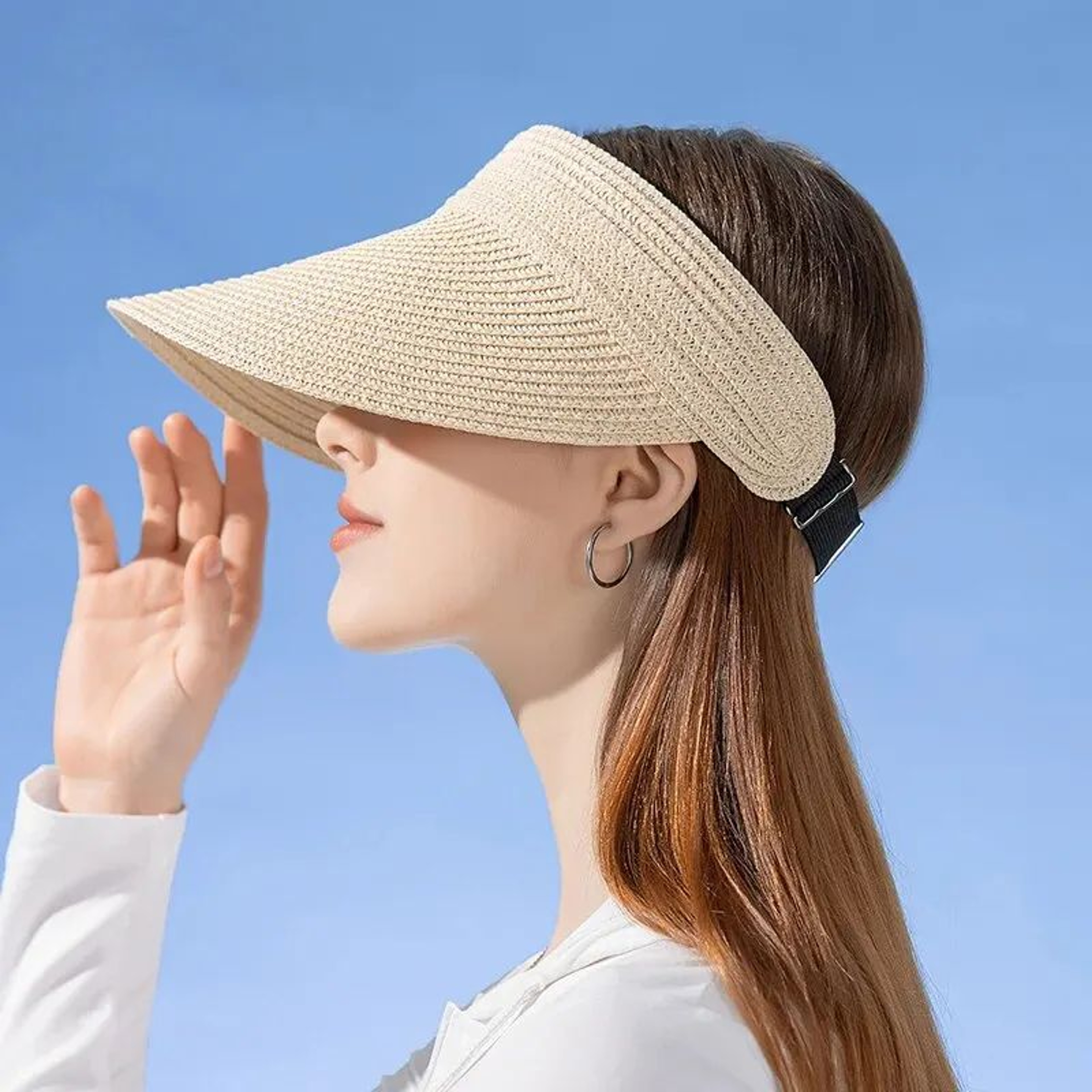 Summer Straw Sun Hat Wide Brim Open Top Visor For Women 3