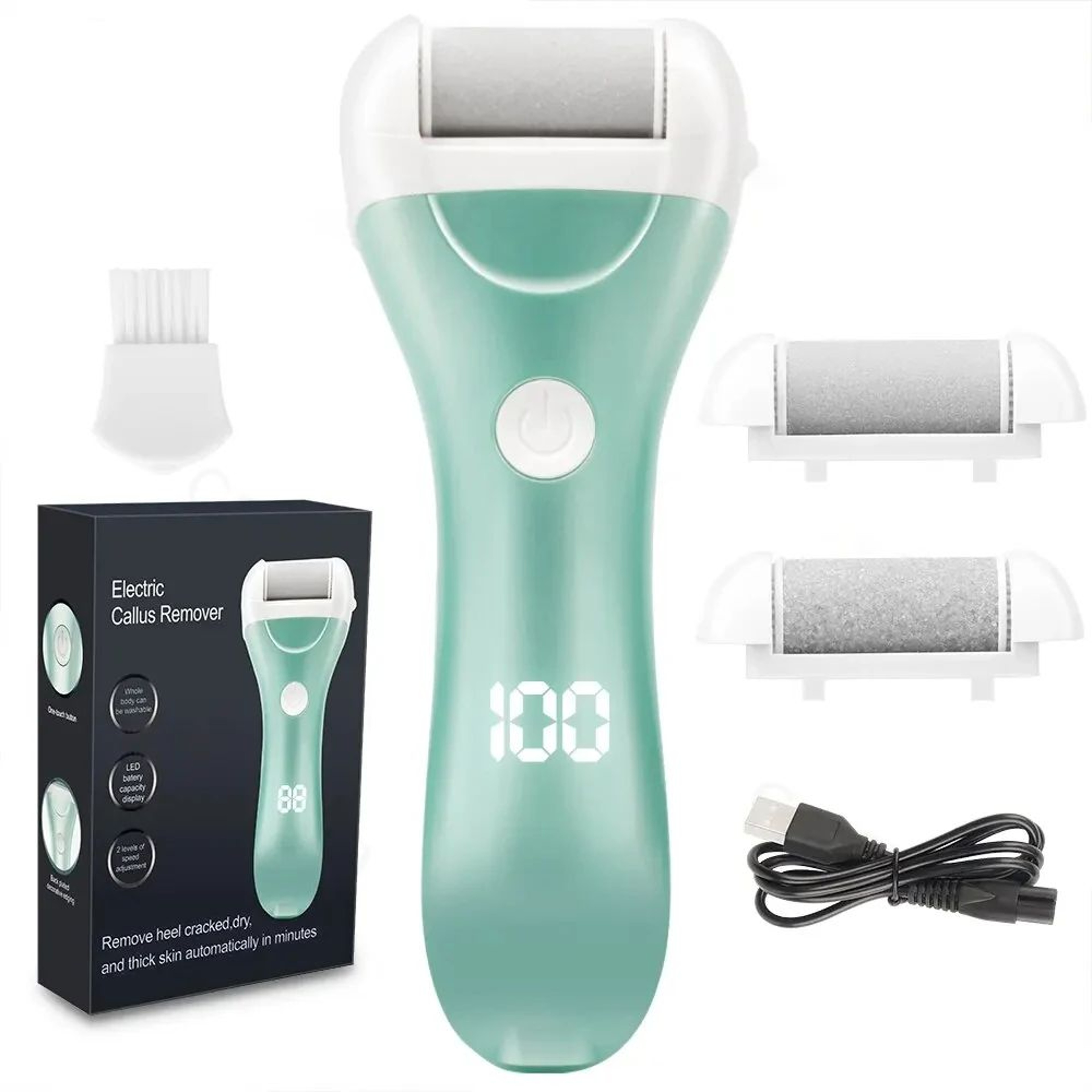 Rechargeable Electric Foot File Callus Remover Pedicure Tool With LED Power Display And 3 Roller He 7