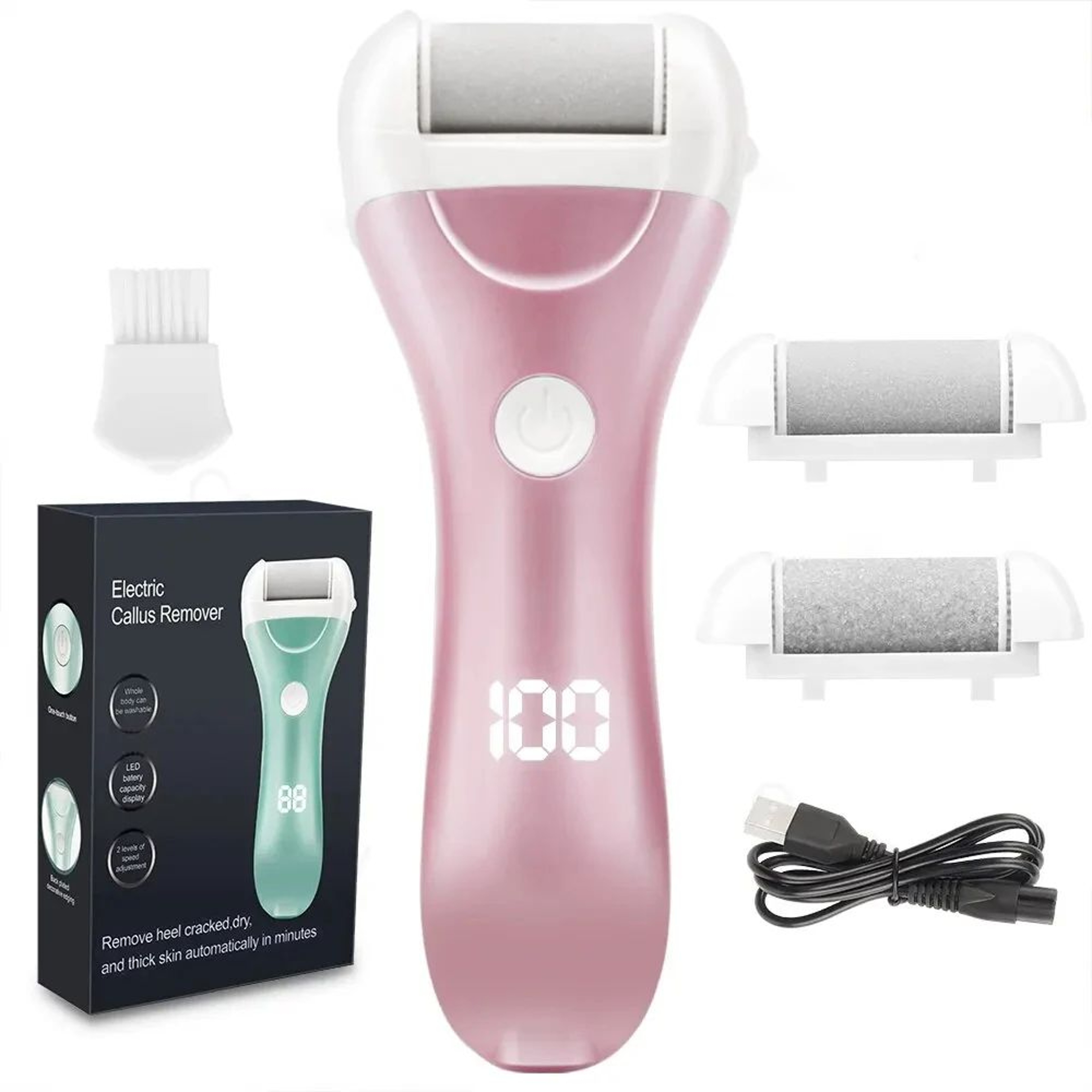 Rechargeable Electric Foot File Callus Remover Pedicure Tool With LED Power Display And 3 Roller He 8