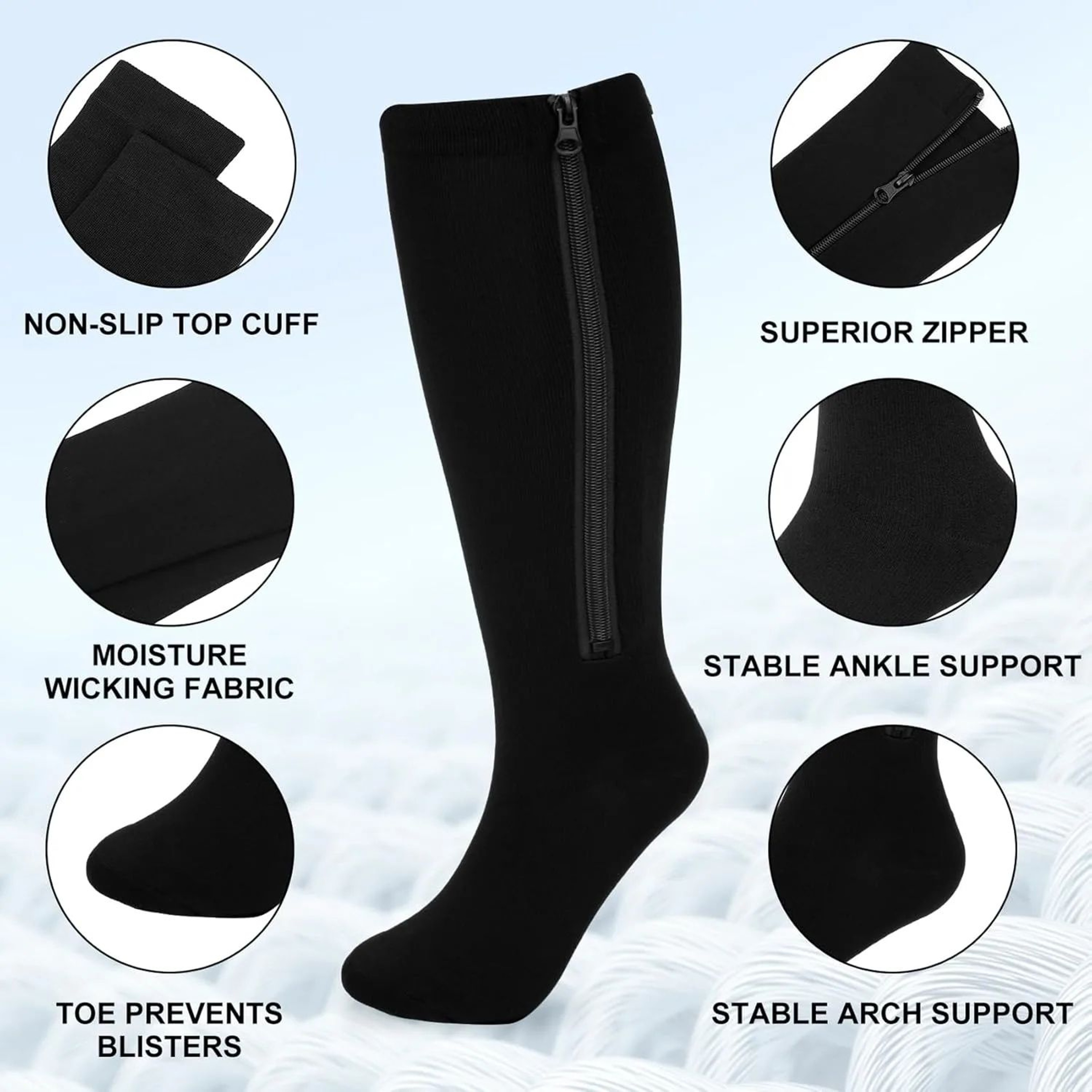 ComfortZip Compression Socks Open Toe Zipper Compression Socks For Wide Calves And Travel Support 2