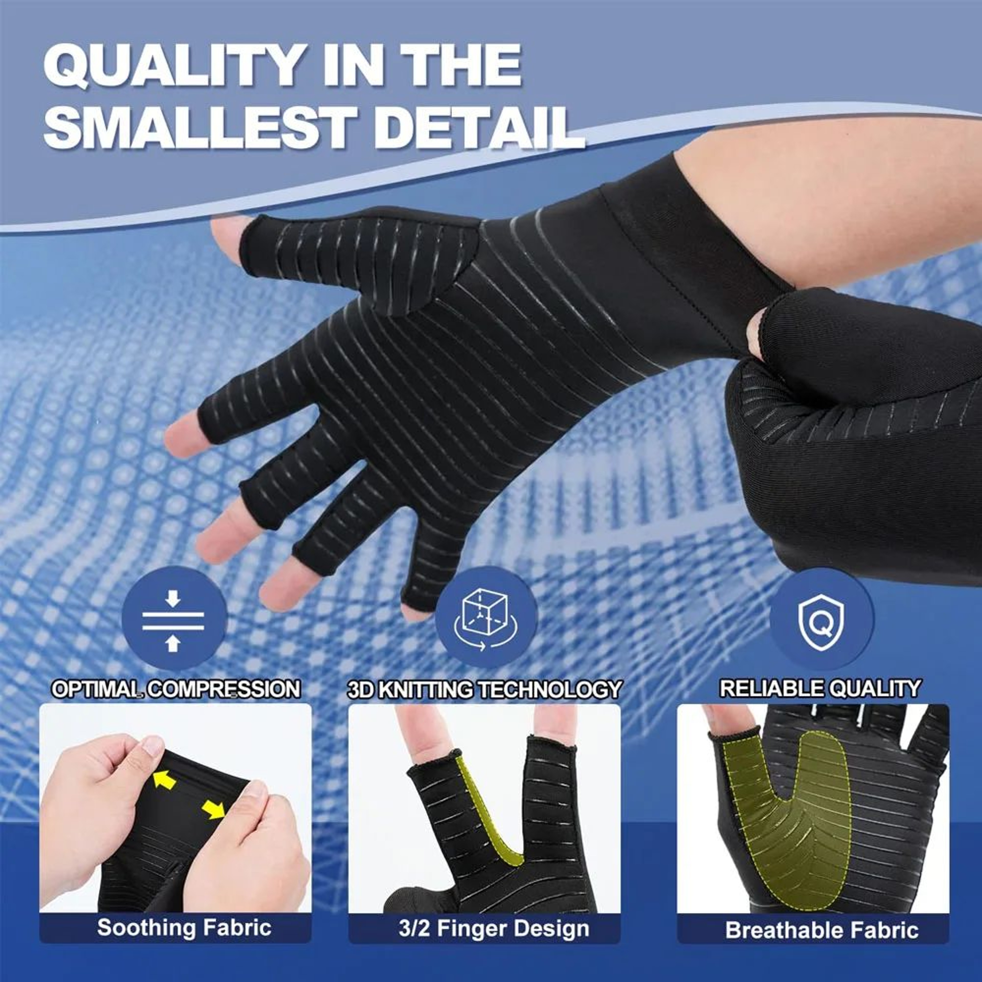 Copper Compression Arthritis Gloves For Hand Pain Relief Full Finger Carpal Tunnel Support 3