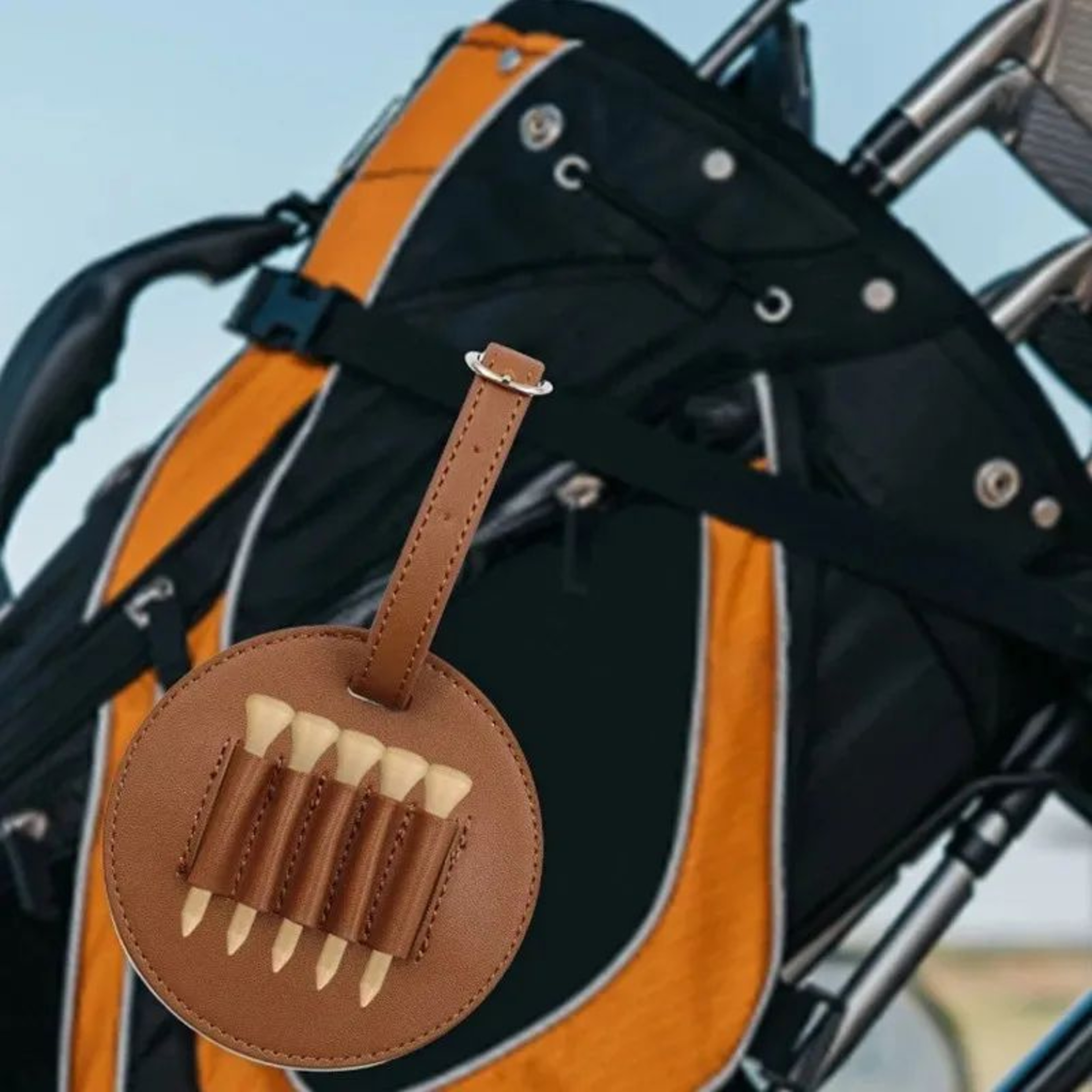 Premium Golf Ball Holder Leather Pouch With Tee Holsters And Belt Loop For Golf Bag 2