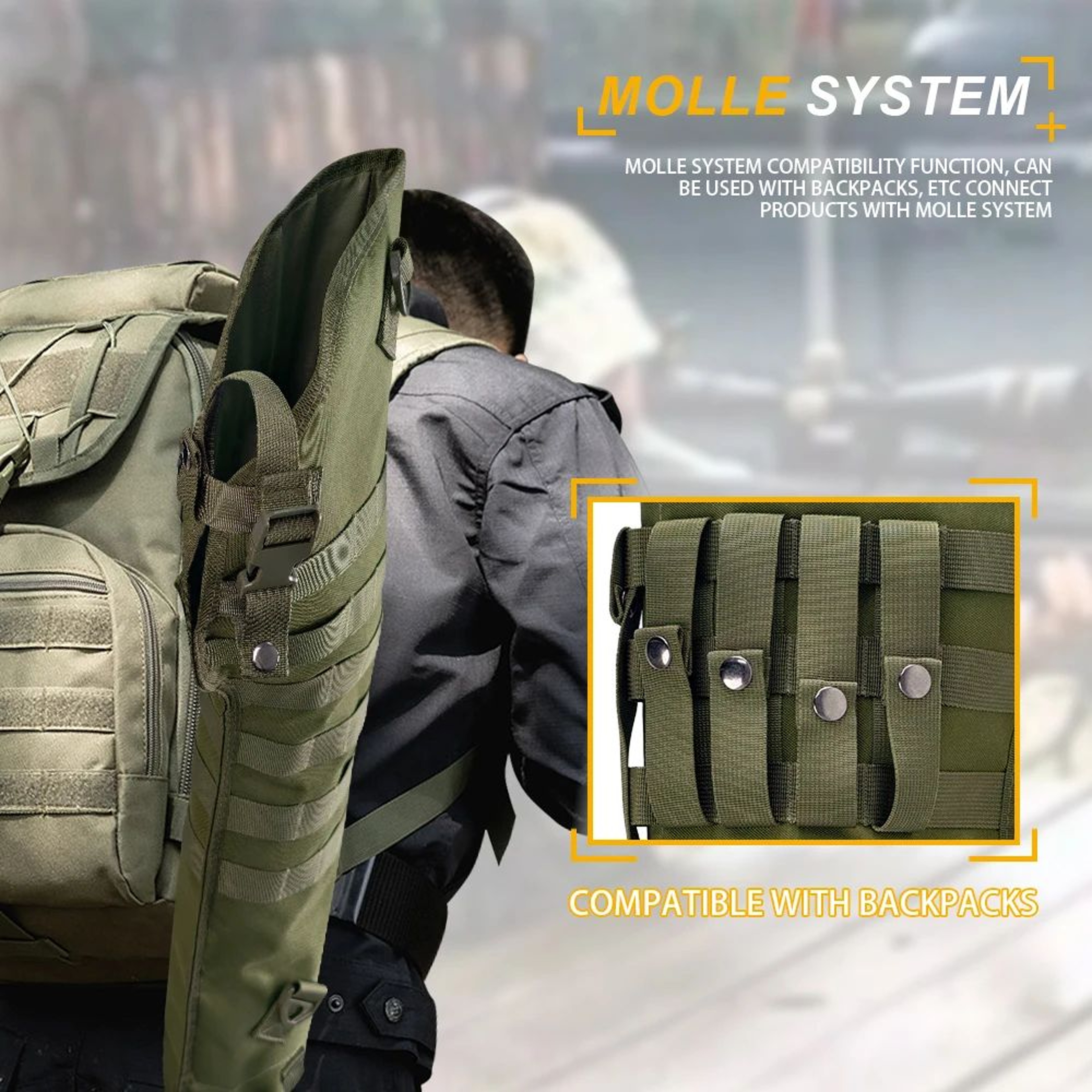 Heavy Duty Tactical Rifle Scabbard 34 Inch MOLLE Rifle Carry Bag With Adjustable Shoulder Strap 3