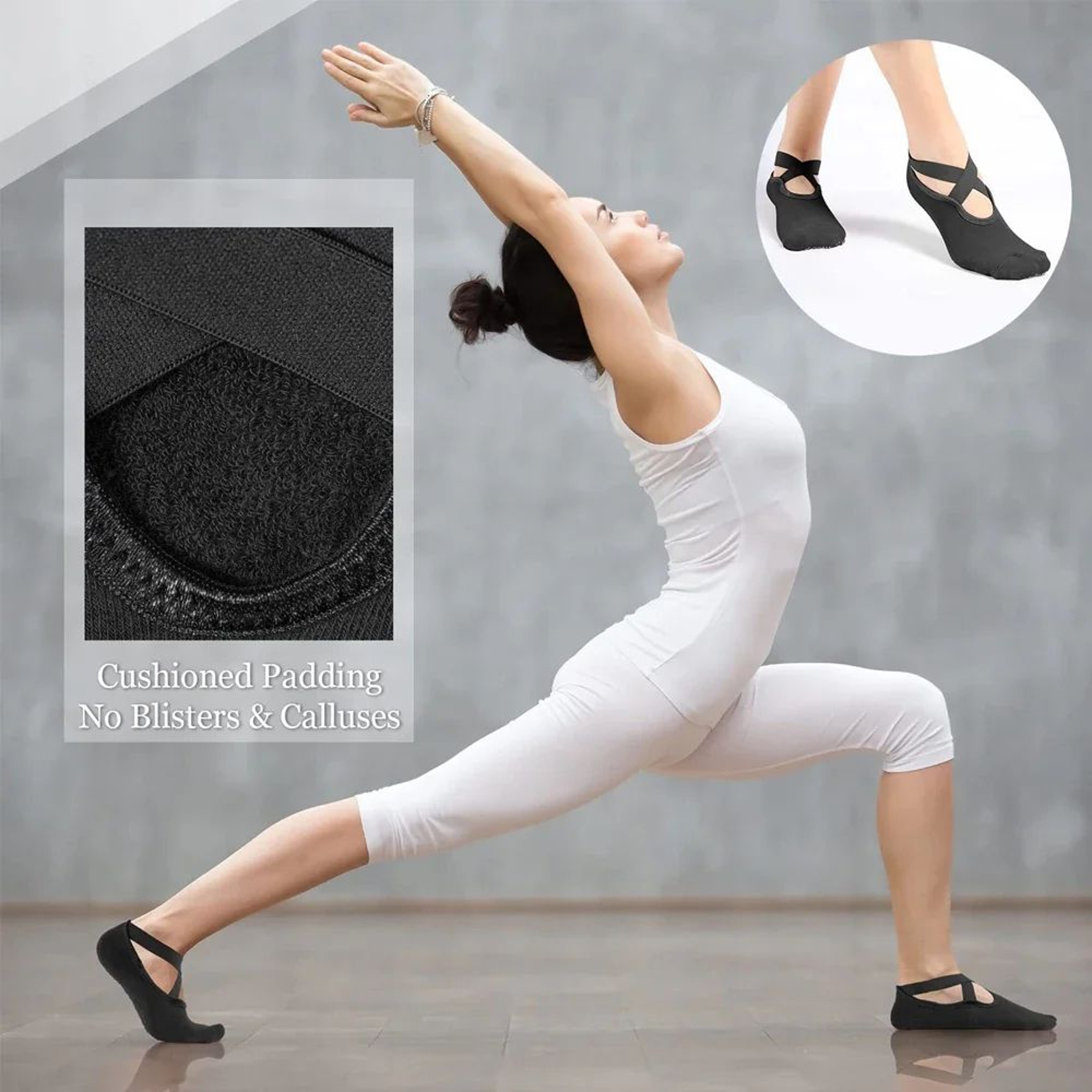 FlexGrip Pilates Grip Socks For Women Non Slip Yoga Socks With Ballet Straps 2
