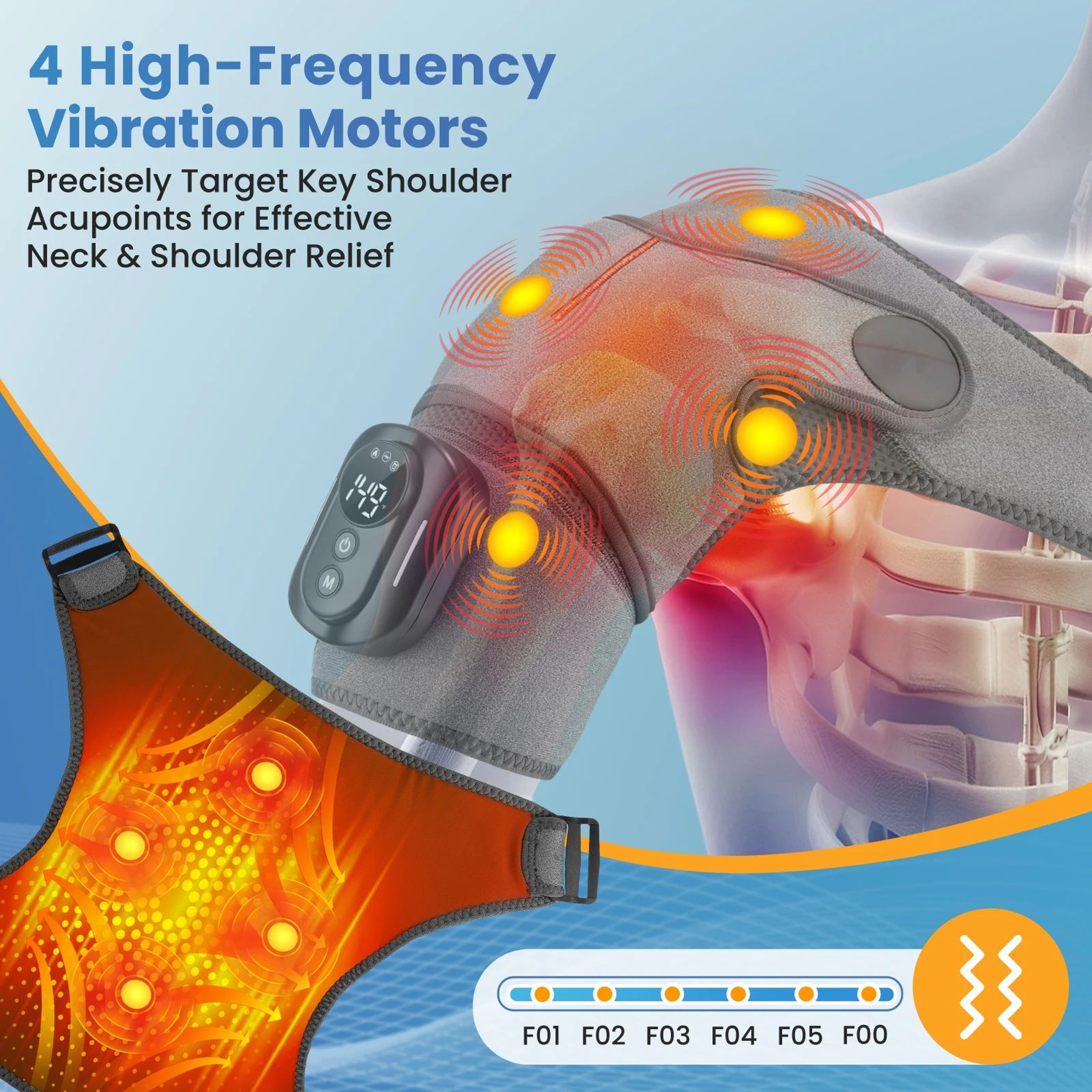 Cordless Heated Shoulder Massager Wrap With Remote Control And Vibration Therapy 3