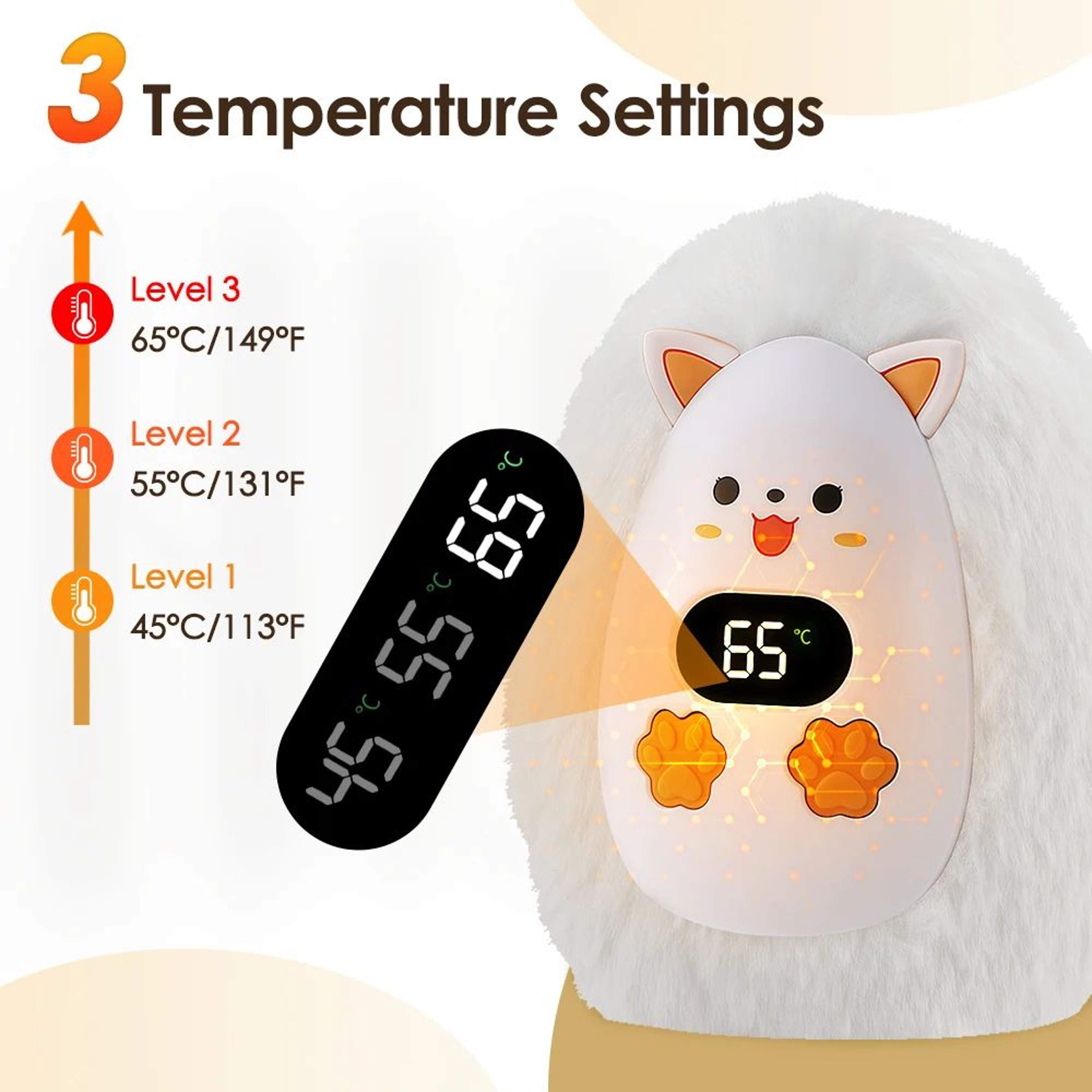 CozyFox Rechargeable Hand Warmer Plush Pocket Heater With Portable Hand Warmer 3 Heat Levels 2