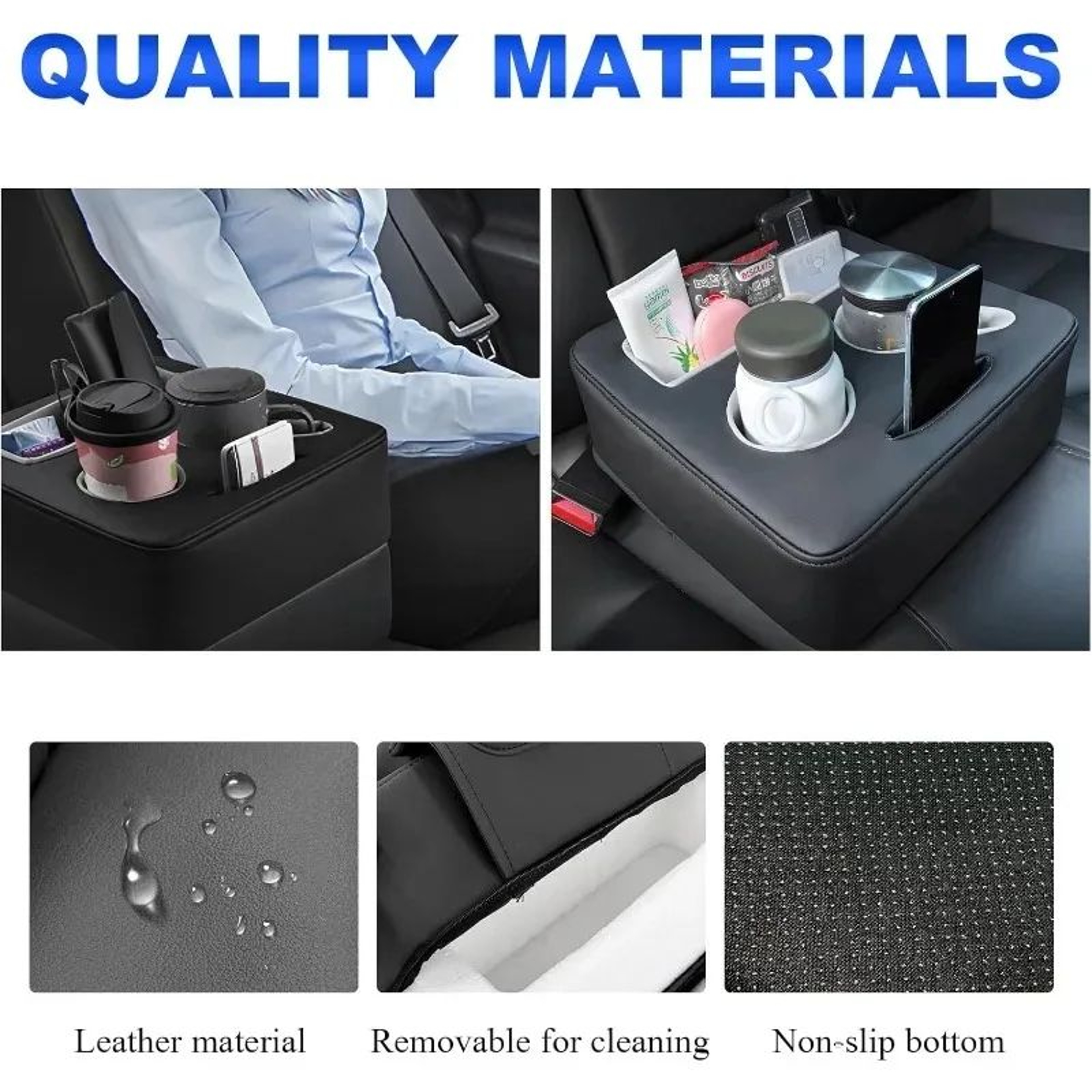 Universal Car Rear Cup Holder And Car Seat Organizer Waterproof PU Leather Storage Tray 2