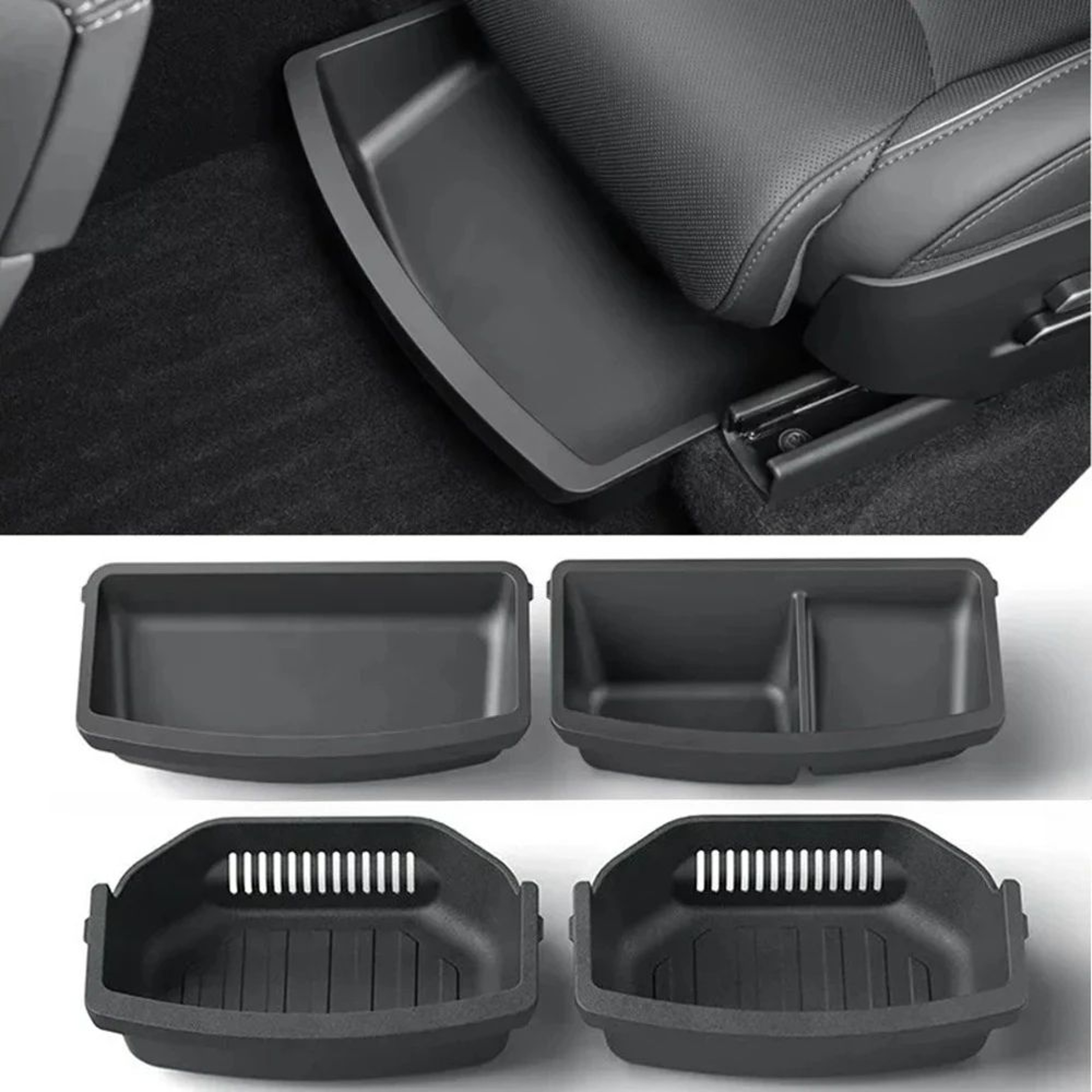 Tesla Model YL 6Seat Under Seat Storage Box TPE Seat Organizer Tray Hidden Drawer 0