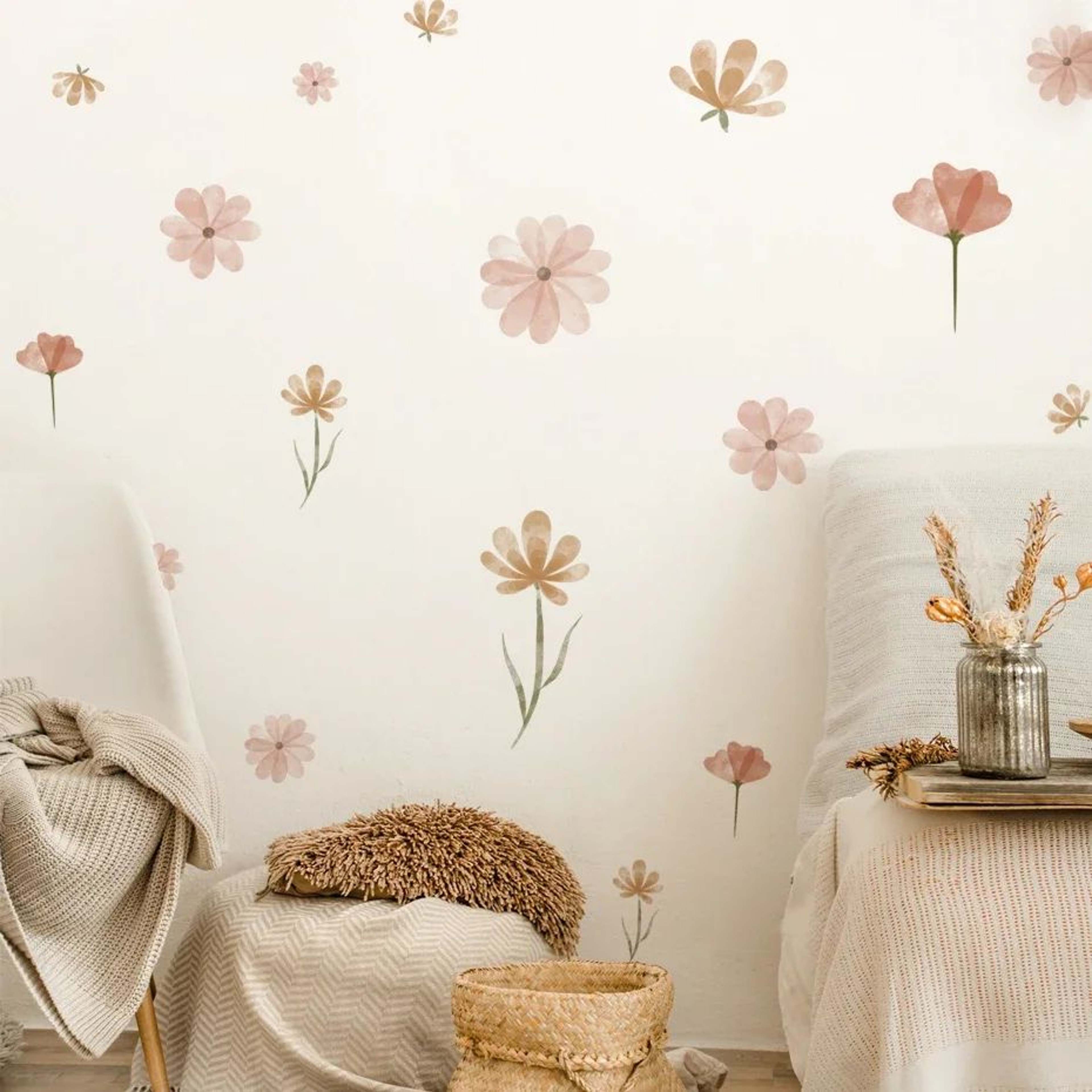 Watercolor Boho Flower Wall Decals  Removable Floral Nursery Decor 0