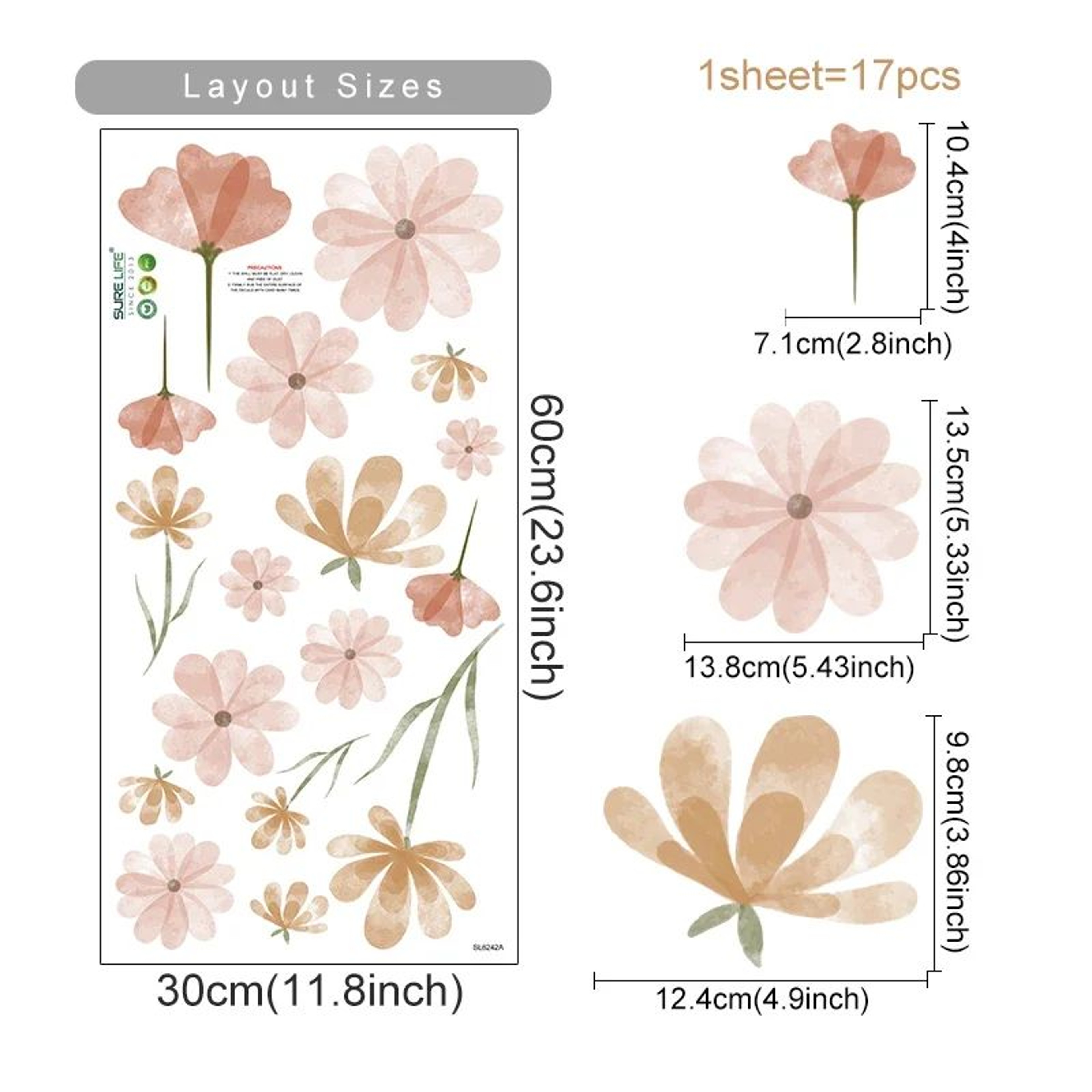 Watercolor Boho Flower Wall Decals  Removable Floral Nursery Decor 6