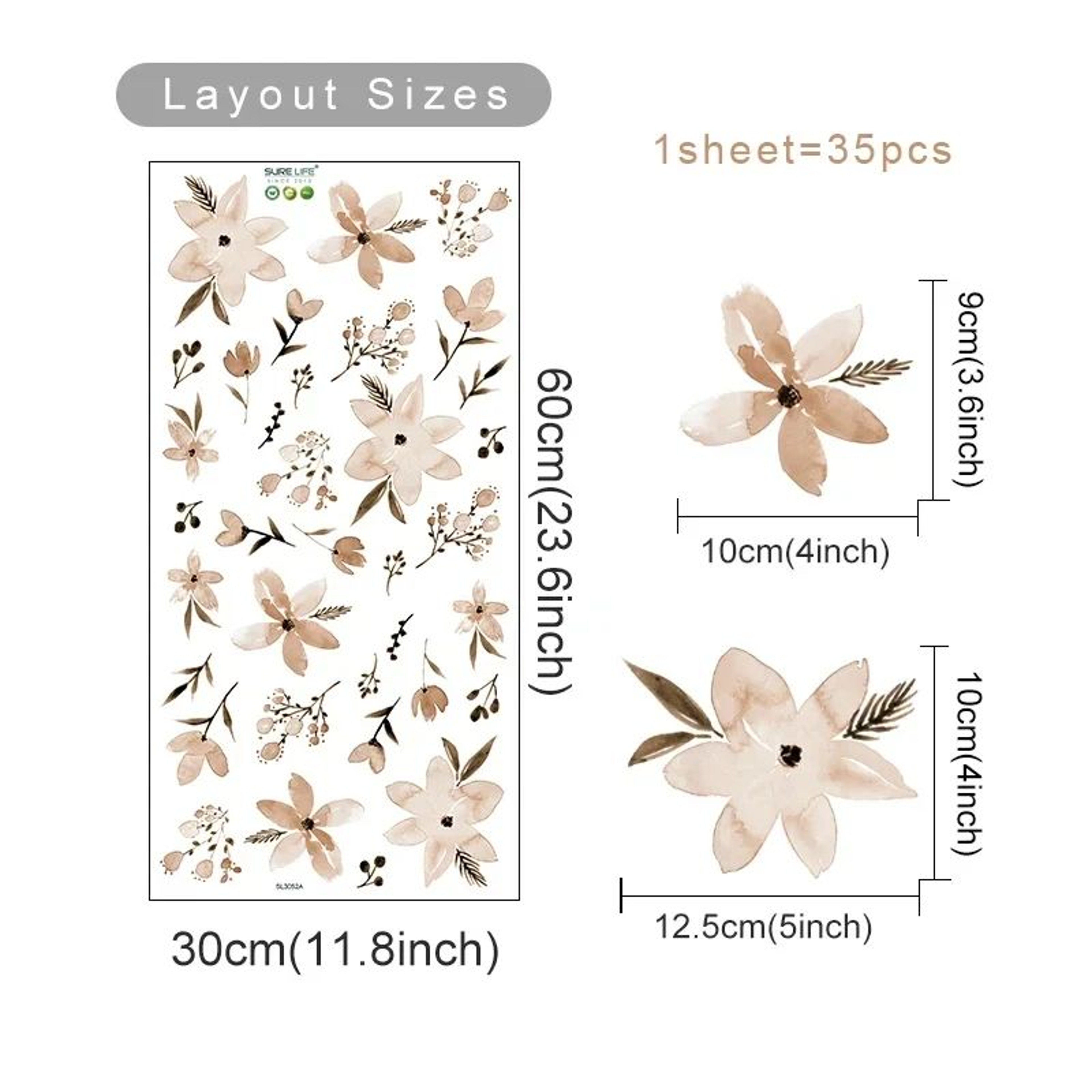 Watercolor Boho Flower Wall Decals  Removable Floral Nursery Decor 8
