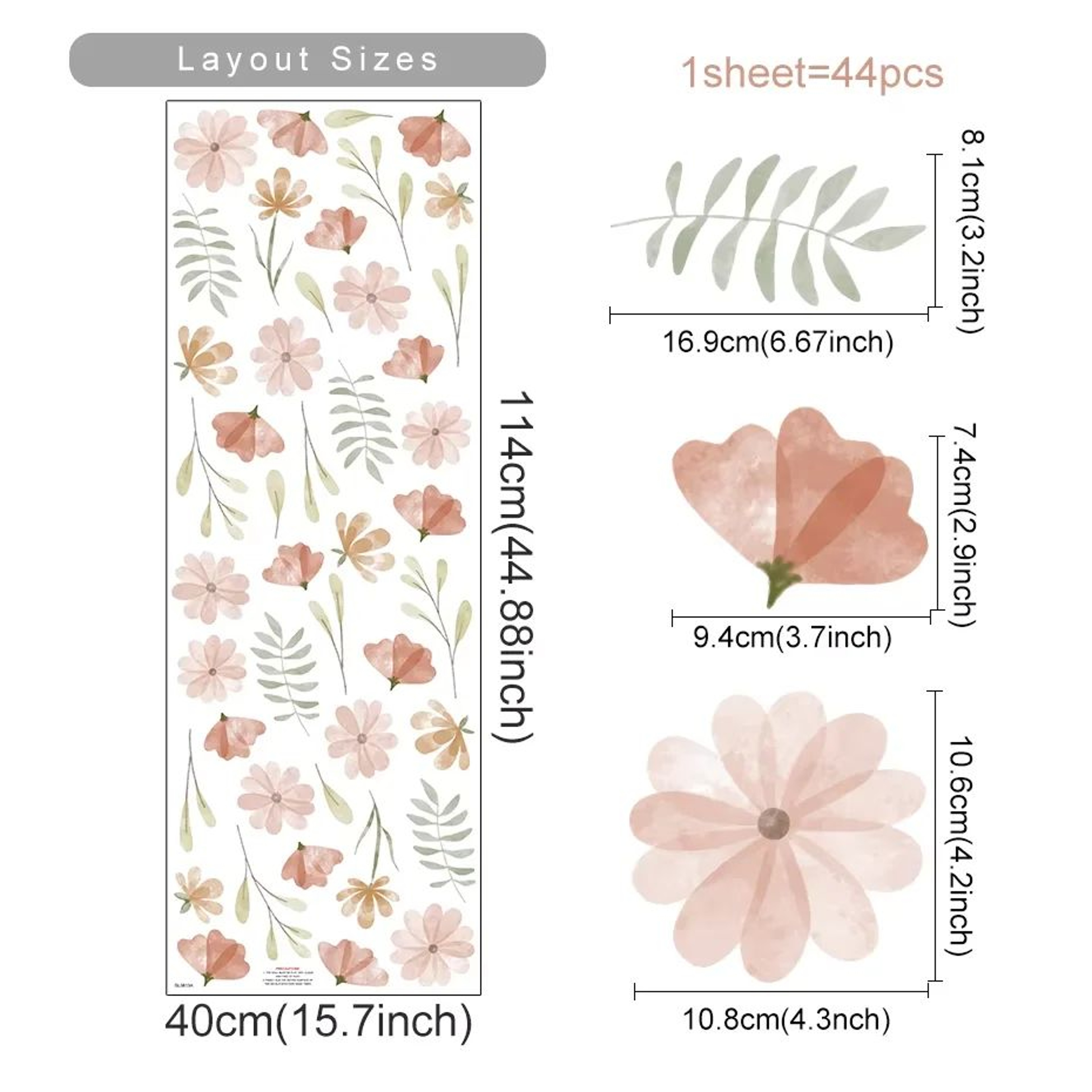 Watercolor Boho Flower Wall Decals  Removable Floral Nursery Decor 13