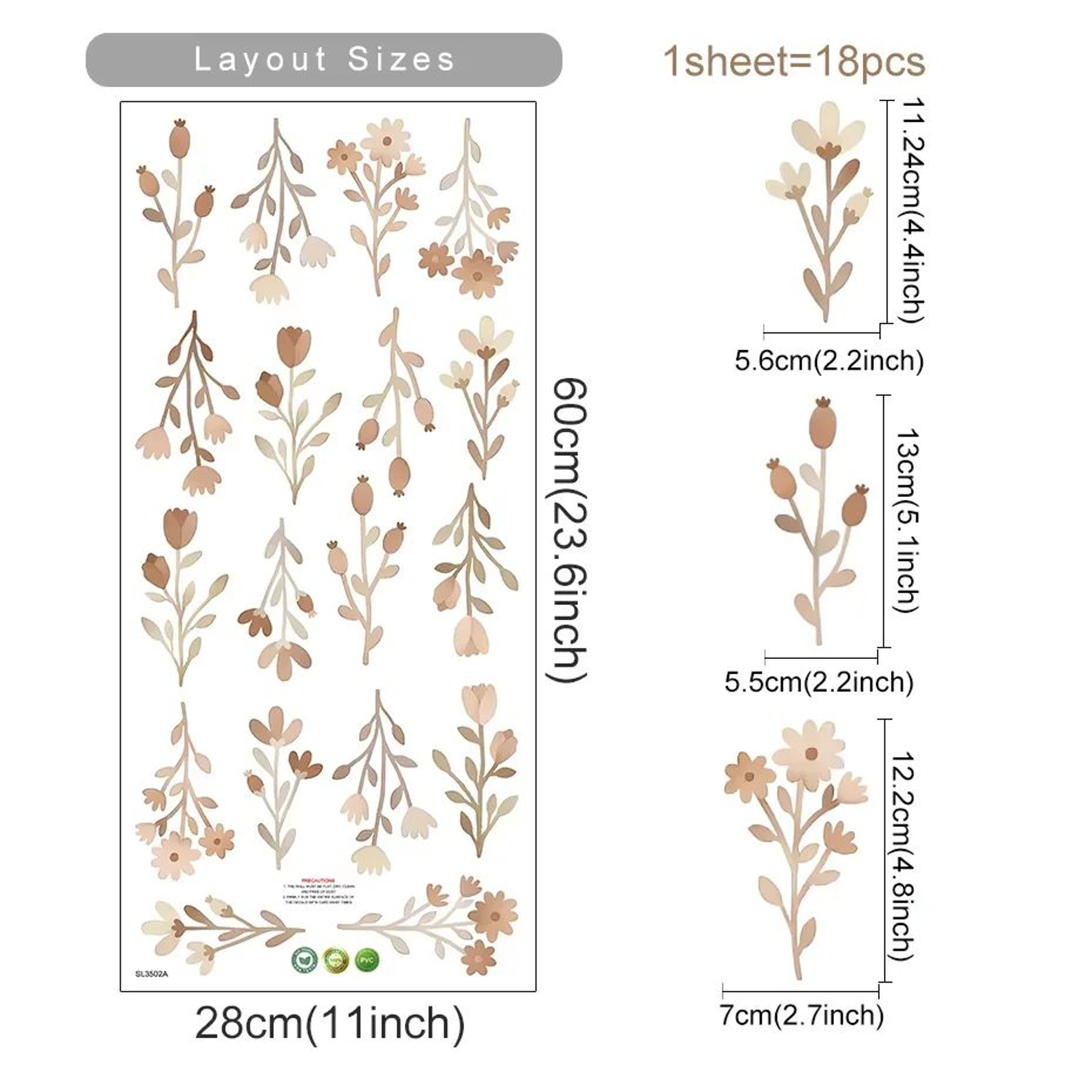 Watercolor Boho Flower Wall Decals  Removable Floral Nursery Decor 14