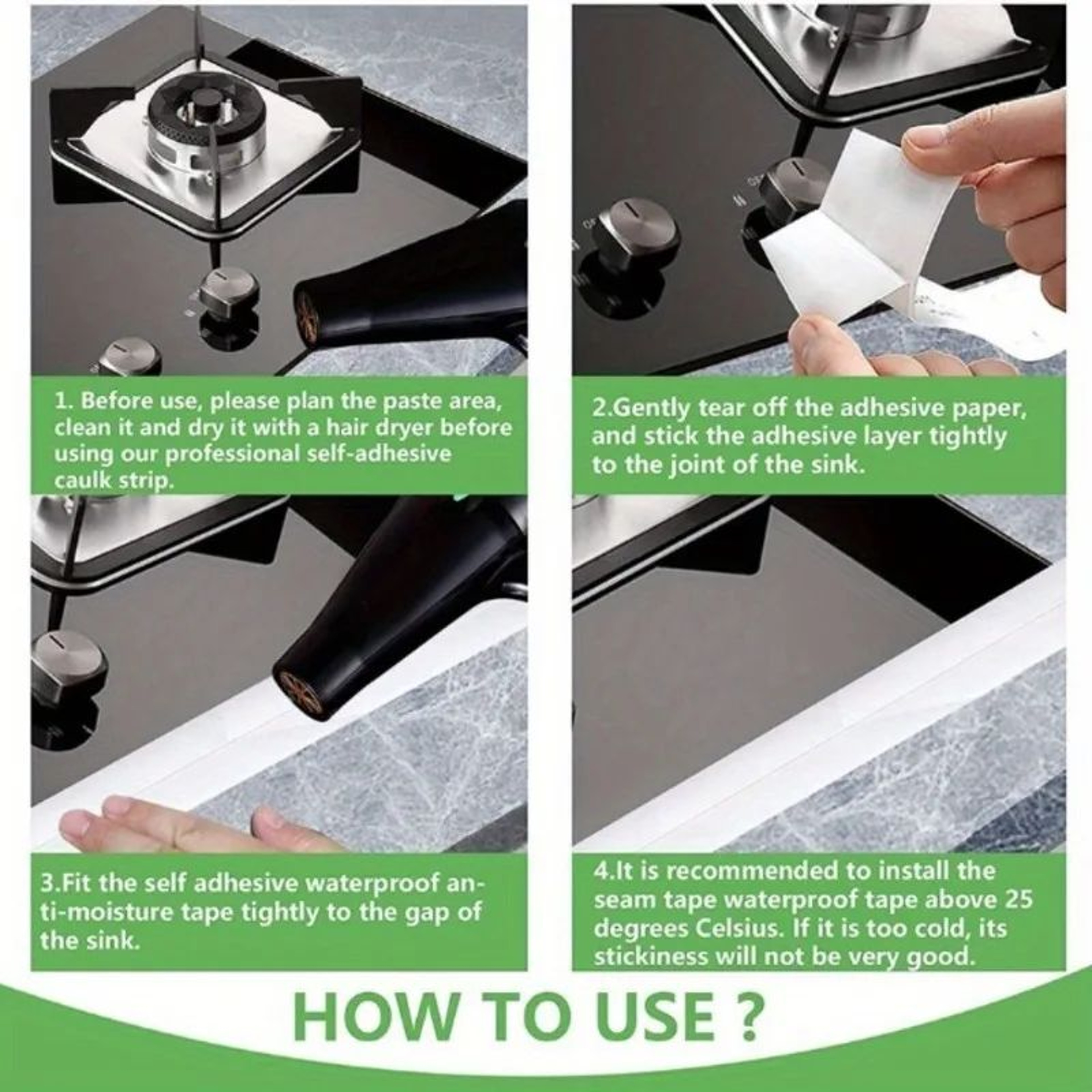 AquaSeal Waterproof Caulk Tape For Kitchen And Bathroom 3