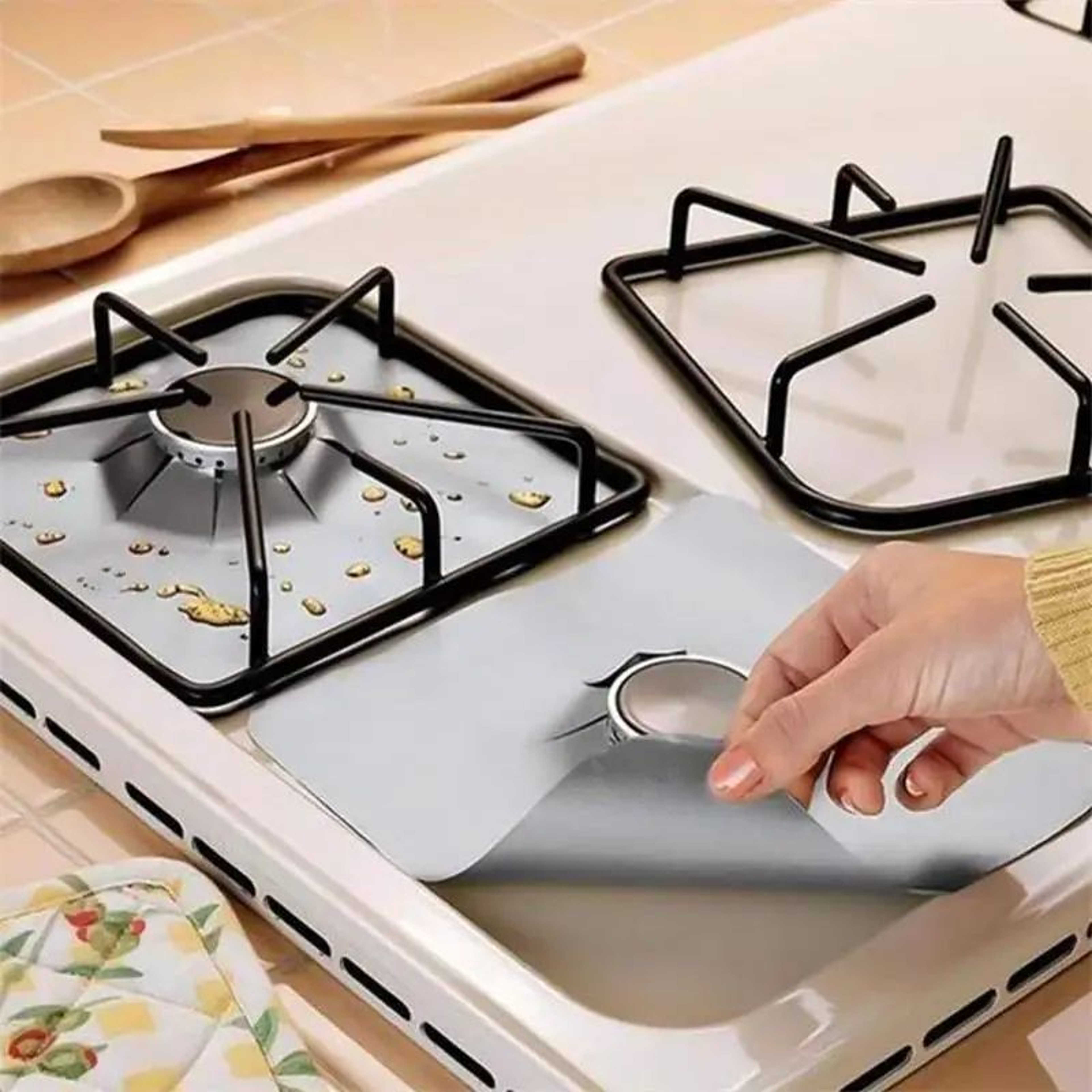 CleanShield 4Piece Gas Stove Protector Mats  Reusable Stove Burner Covers 0