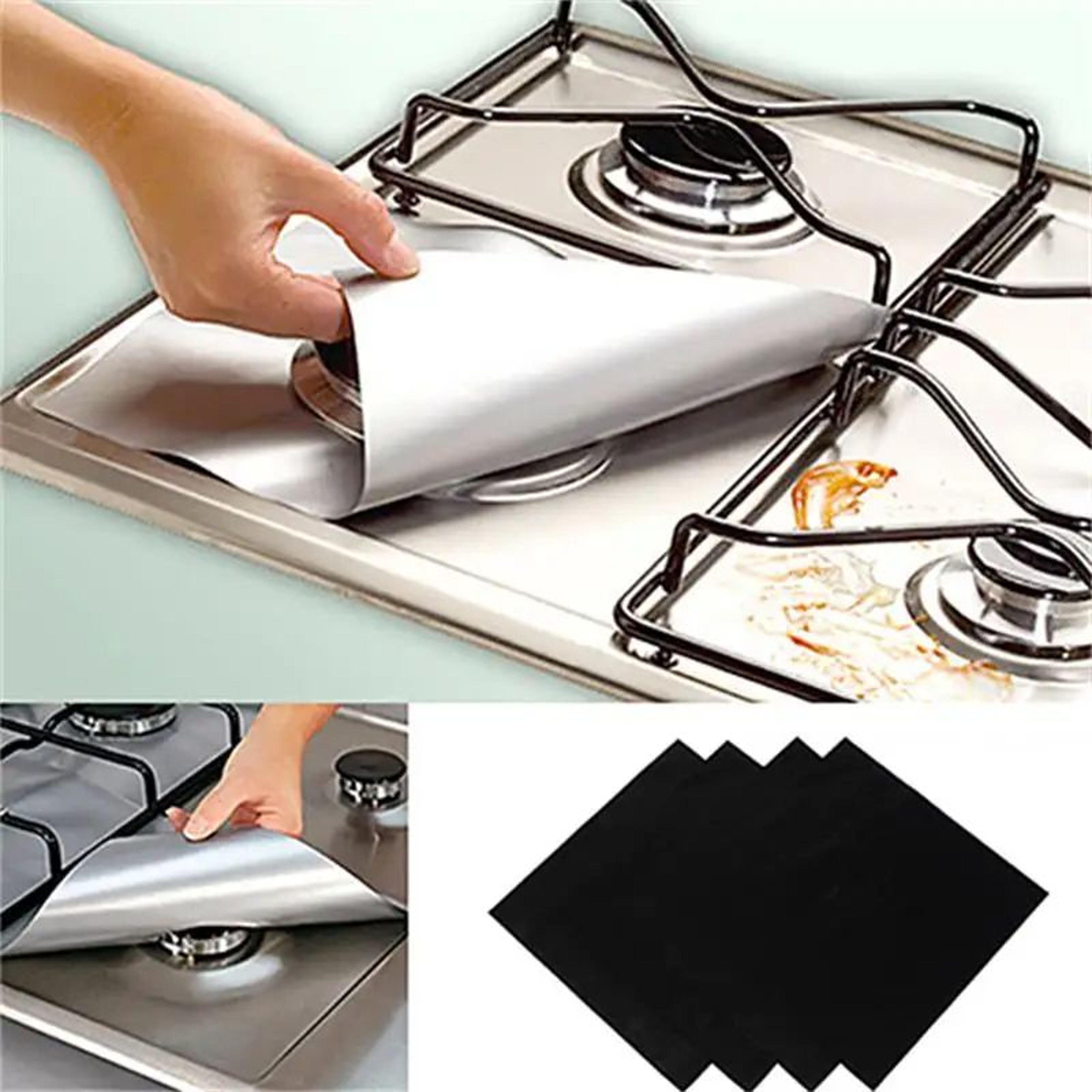 CleanShield 4Piece Gas Stove Protector Mats  Reusable Stove Burner Covers 1
