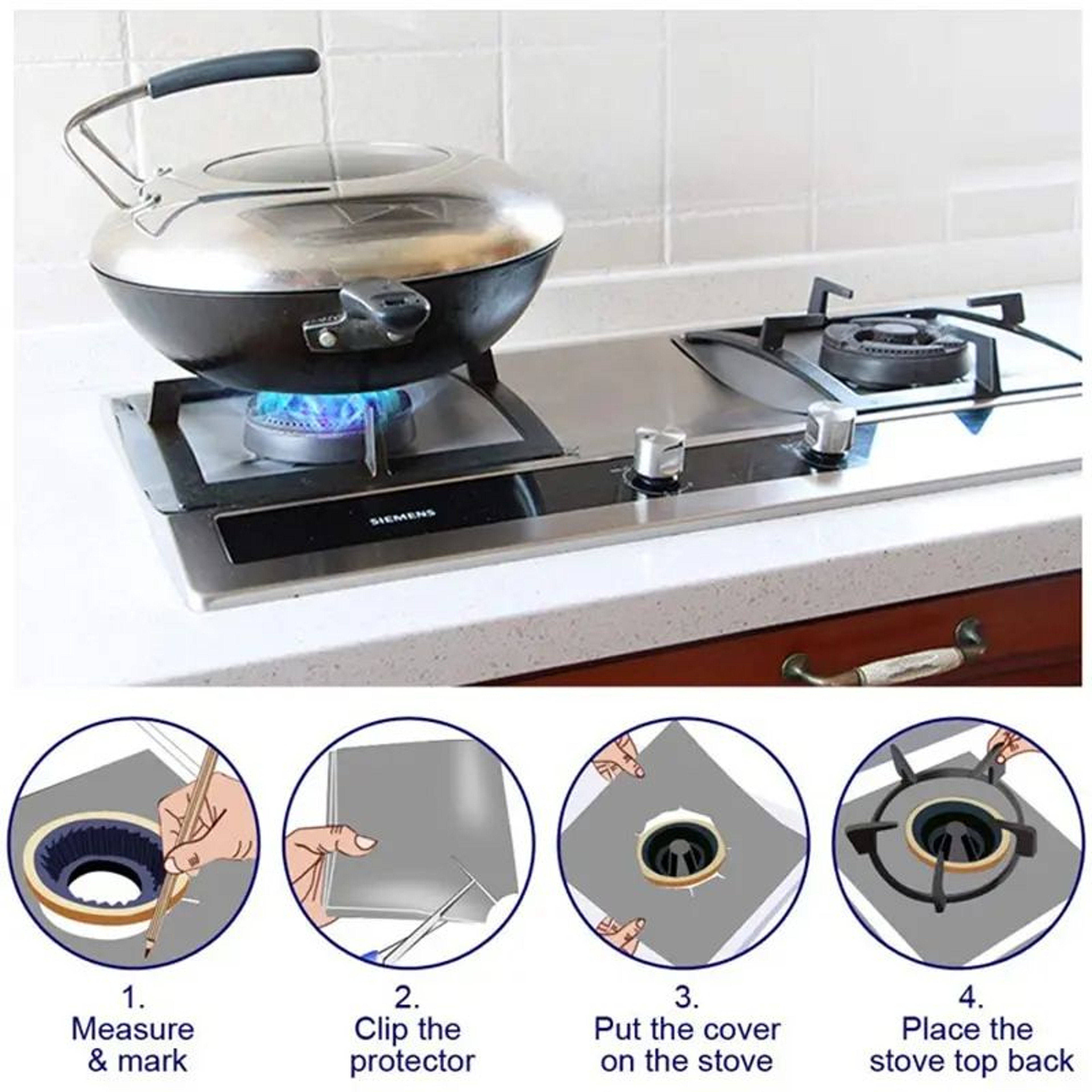 CleanShield 4Piece Gas Stove Protector Mats  Reusable Stove Burner Covers 4
