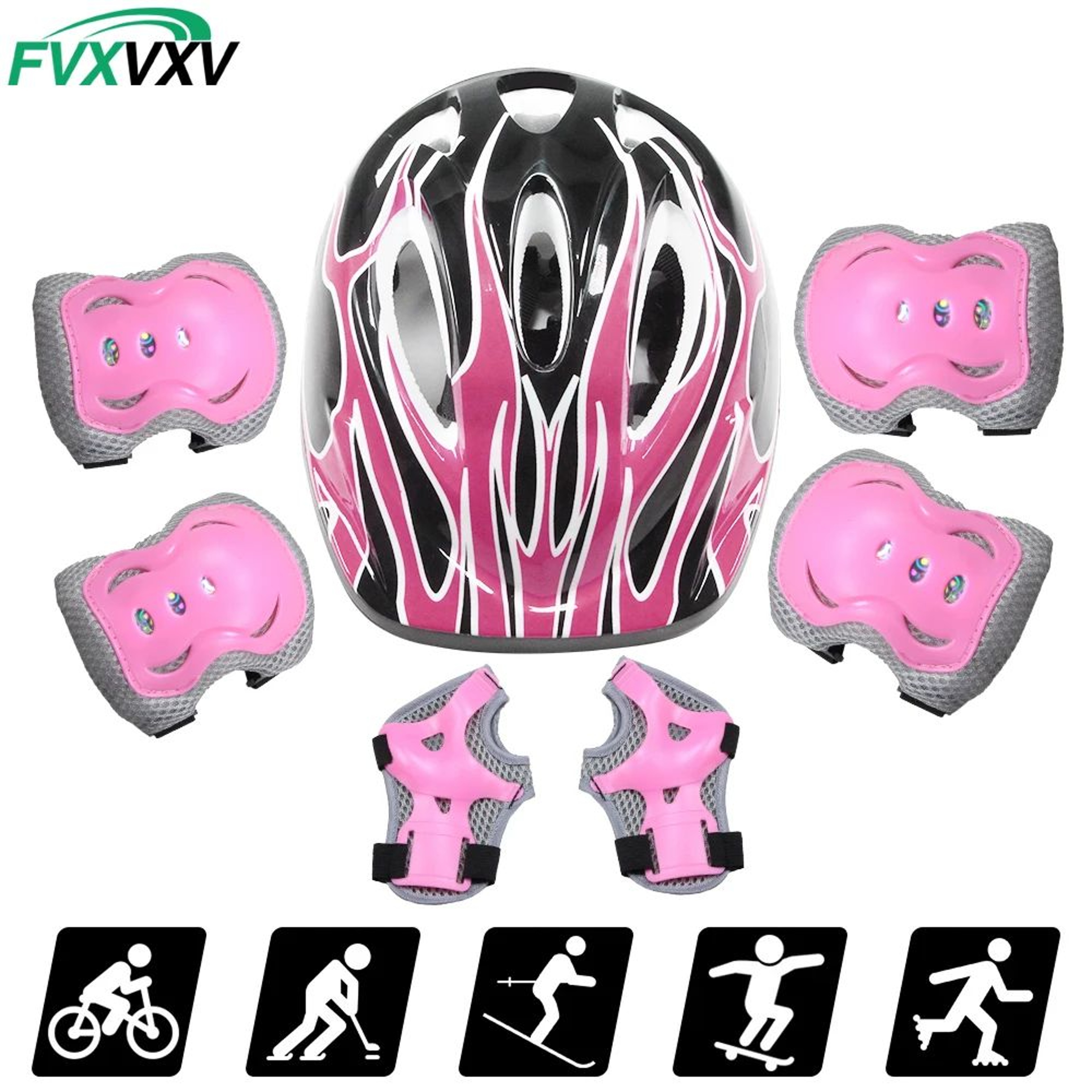 SafeRide Kids Bike Helmet Set With Protective Pads Adjustable Kids Protective Gear For Cycling And  0