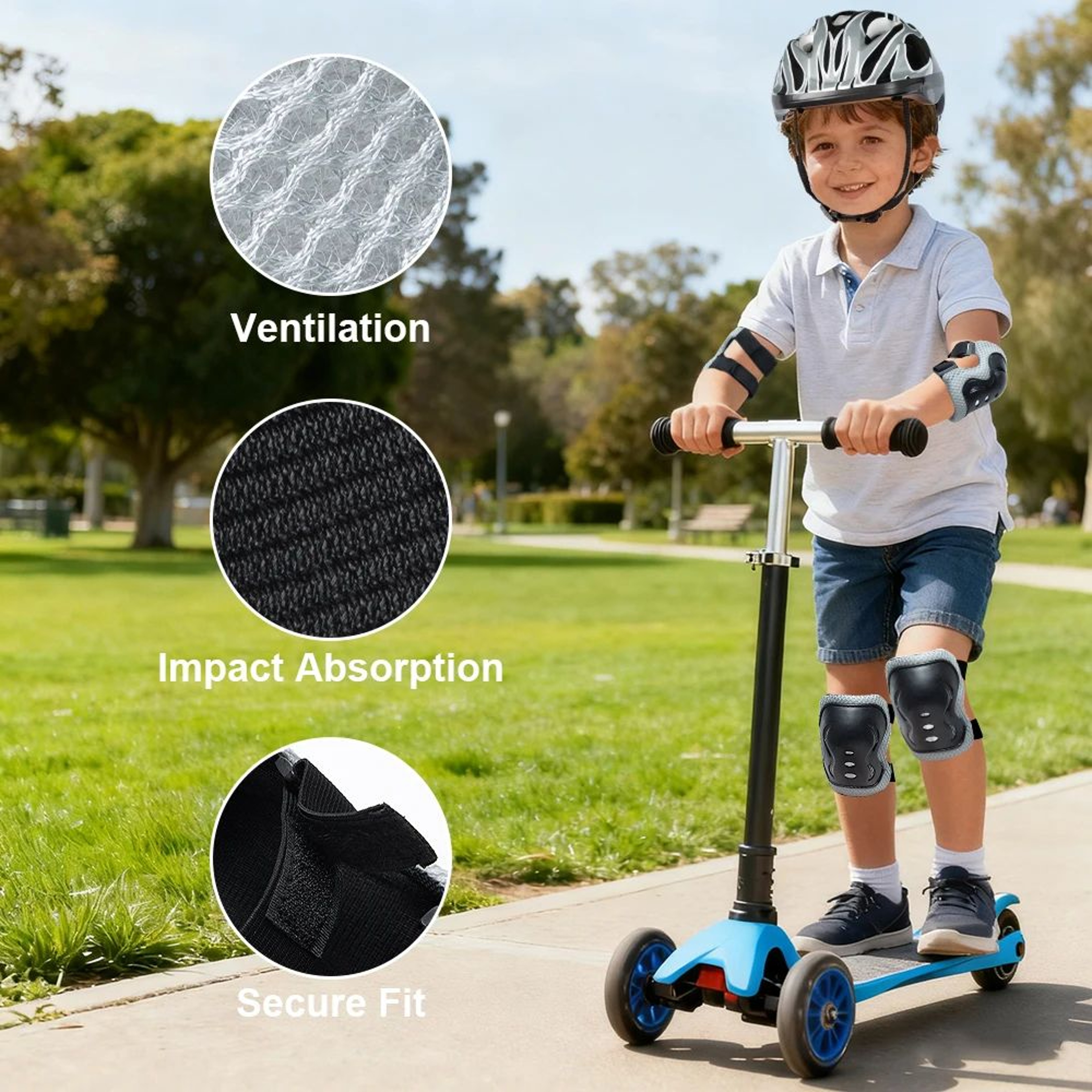 SafeRide Kids Bike Helmet Set With Protective Pads Adjustable Kids Protective Gear For Cycling And  4