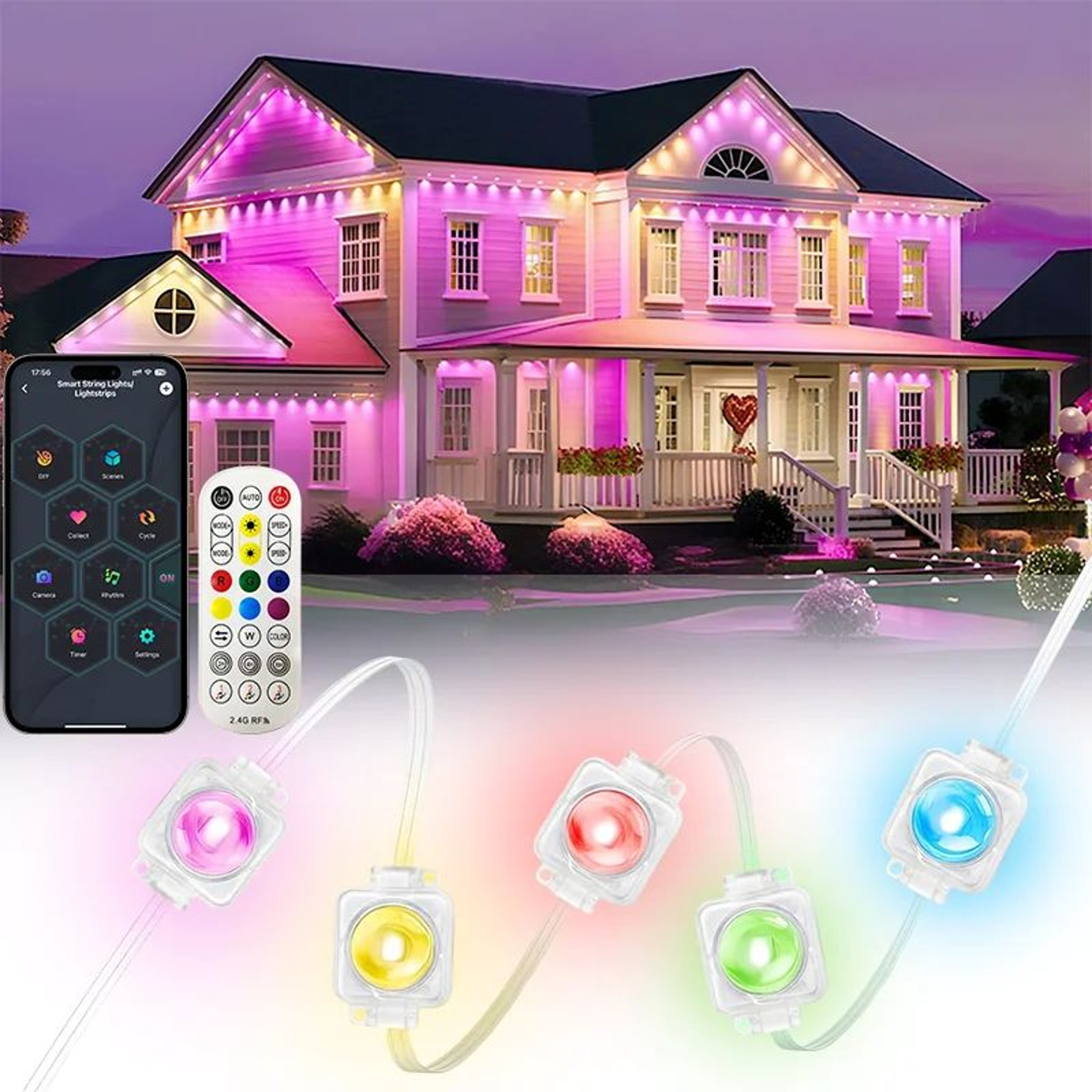 150FT Smart Permanent Outdoor Eave Lights With App And Remote Control 0