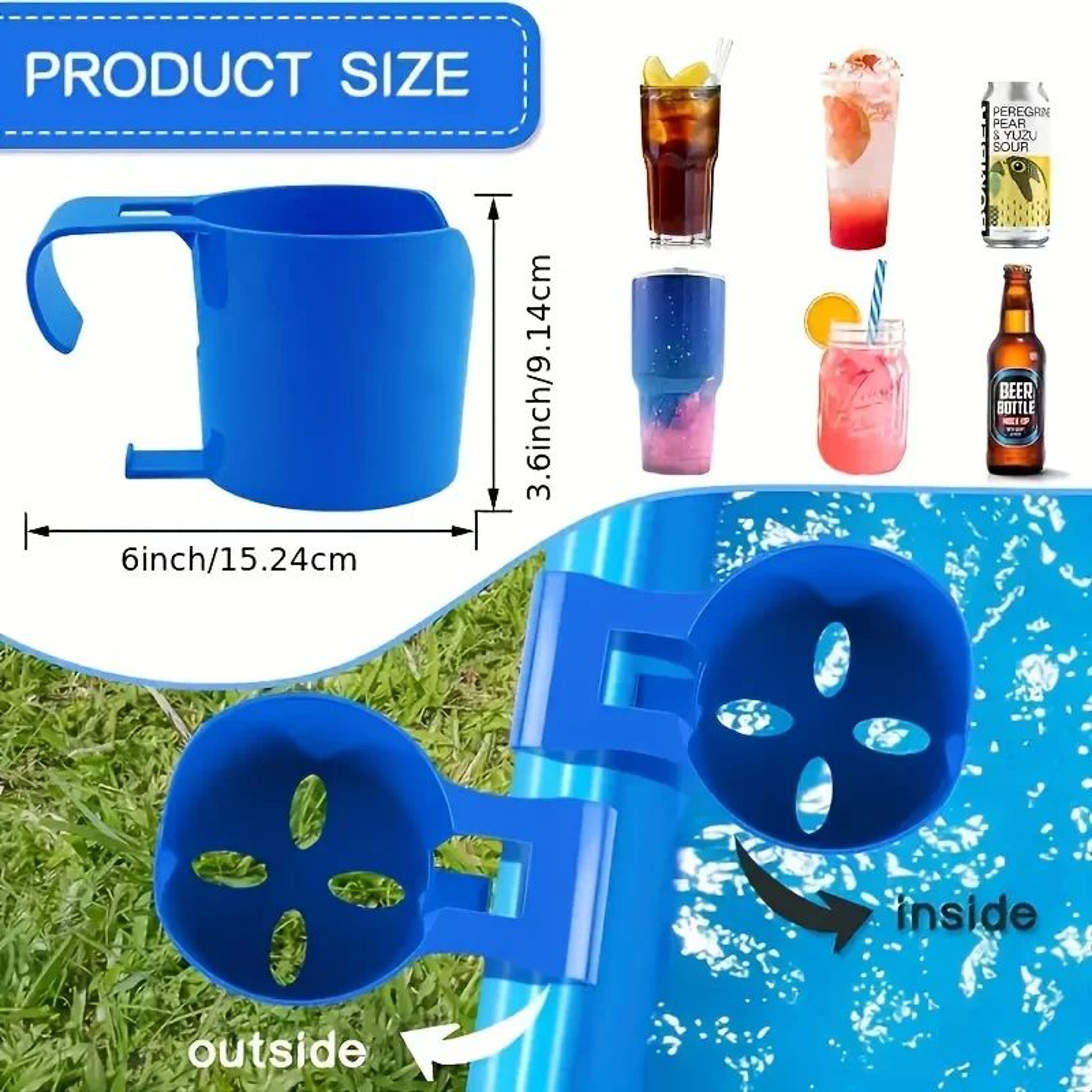 Heavy Duty Poolside Cup Holder No Drill Hanging Drink Organizer 4