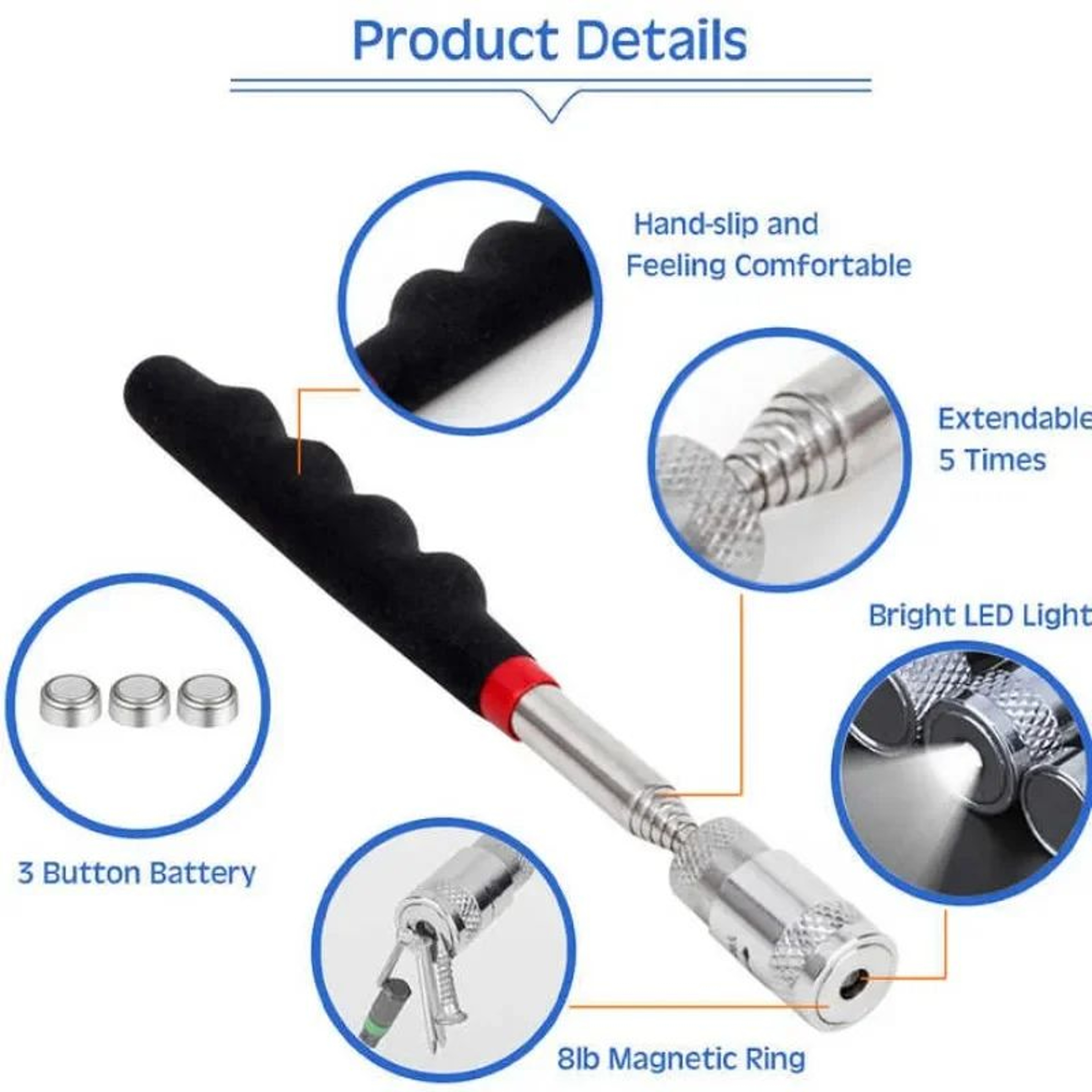 LED Telescopic Magnetic Pickup Tool For Auto Repair And Metal Retrieval 4