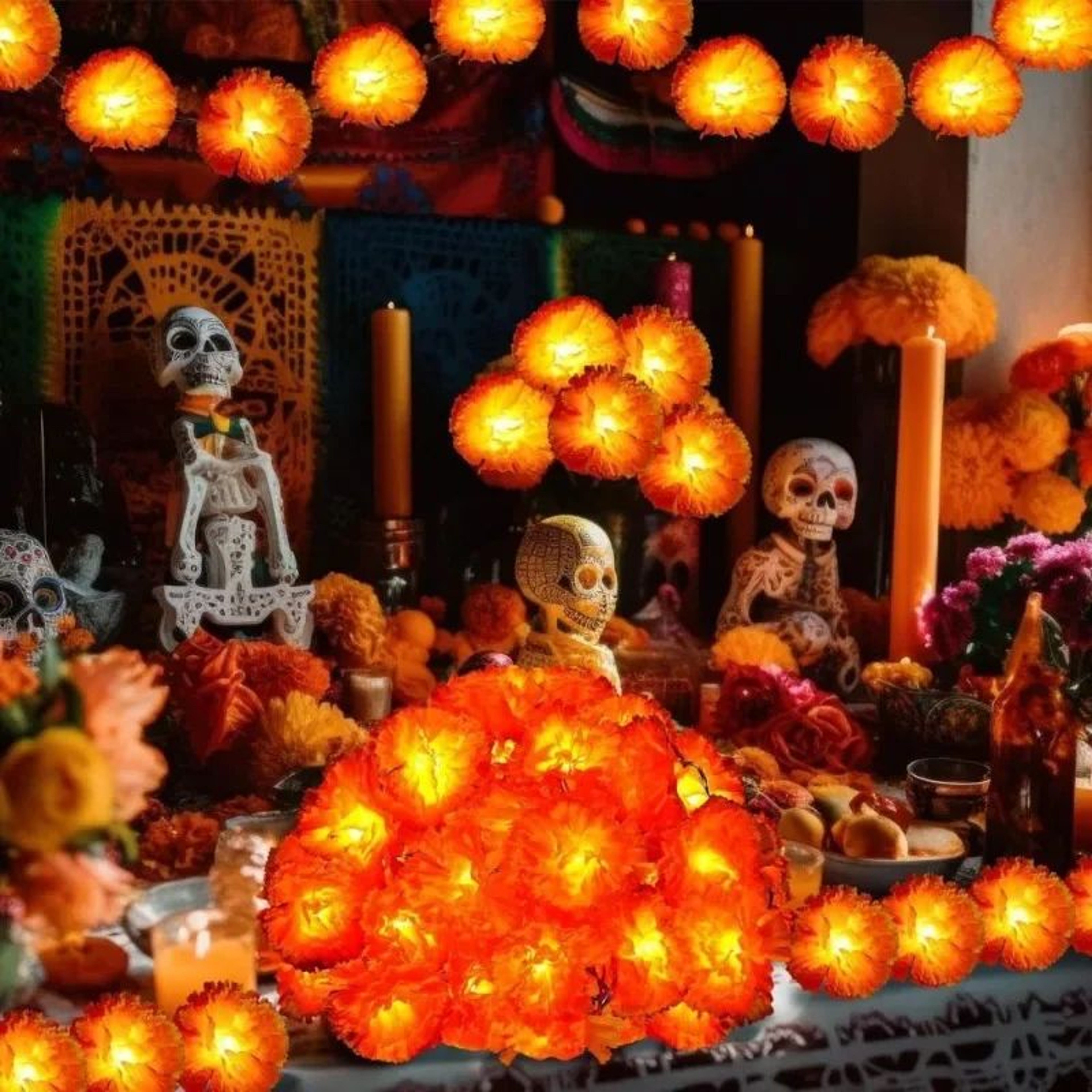 5 Ft LED Marigold Garland Lights For Day Of The Dead And Diwali Decor 1