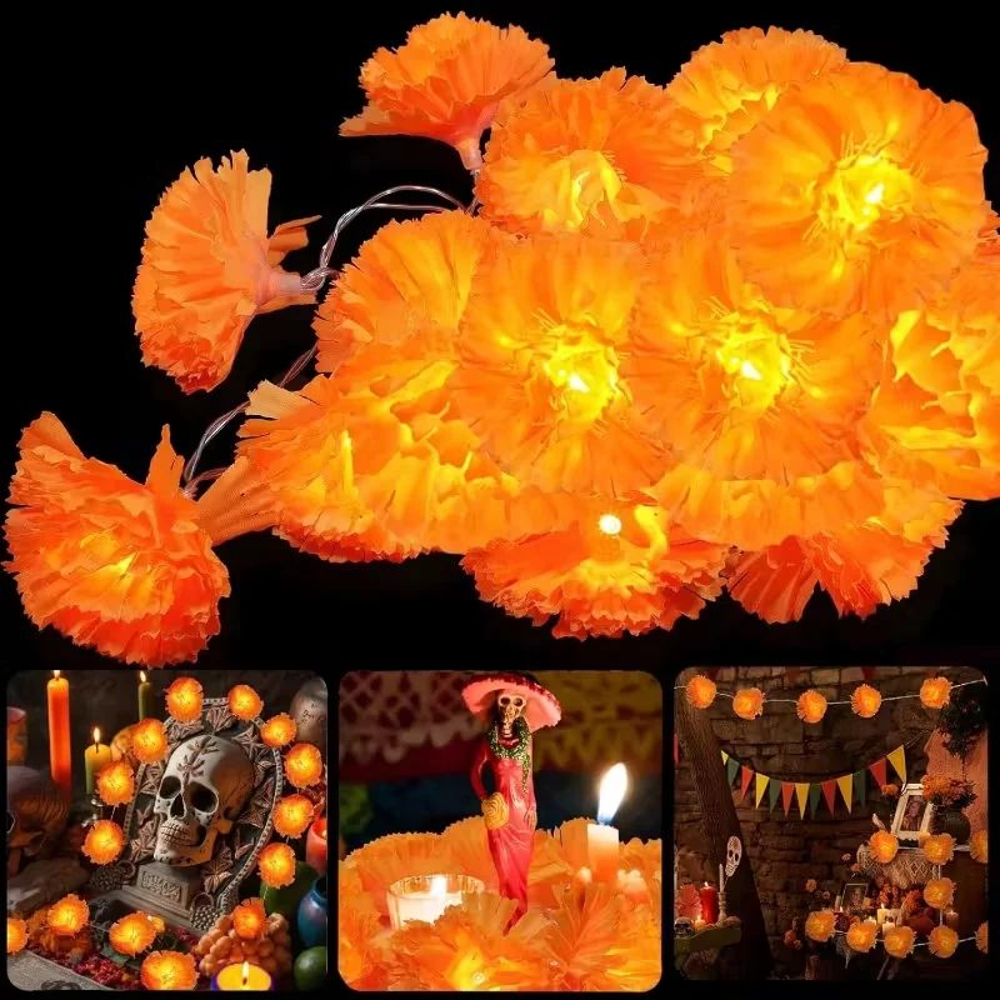 5 Ft LED Marigold Garland Lights For Day Of The Dead And Diwali Decor 0