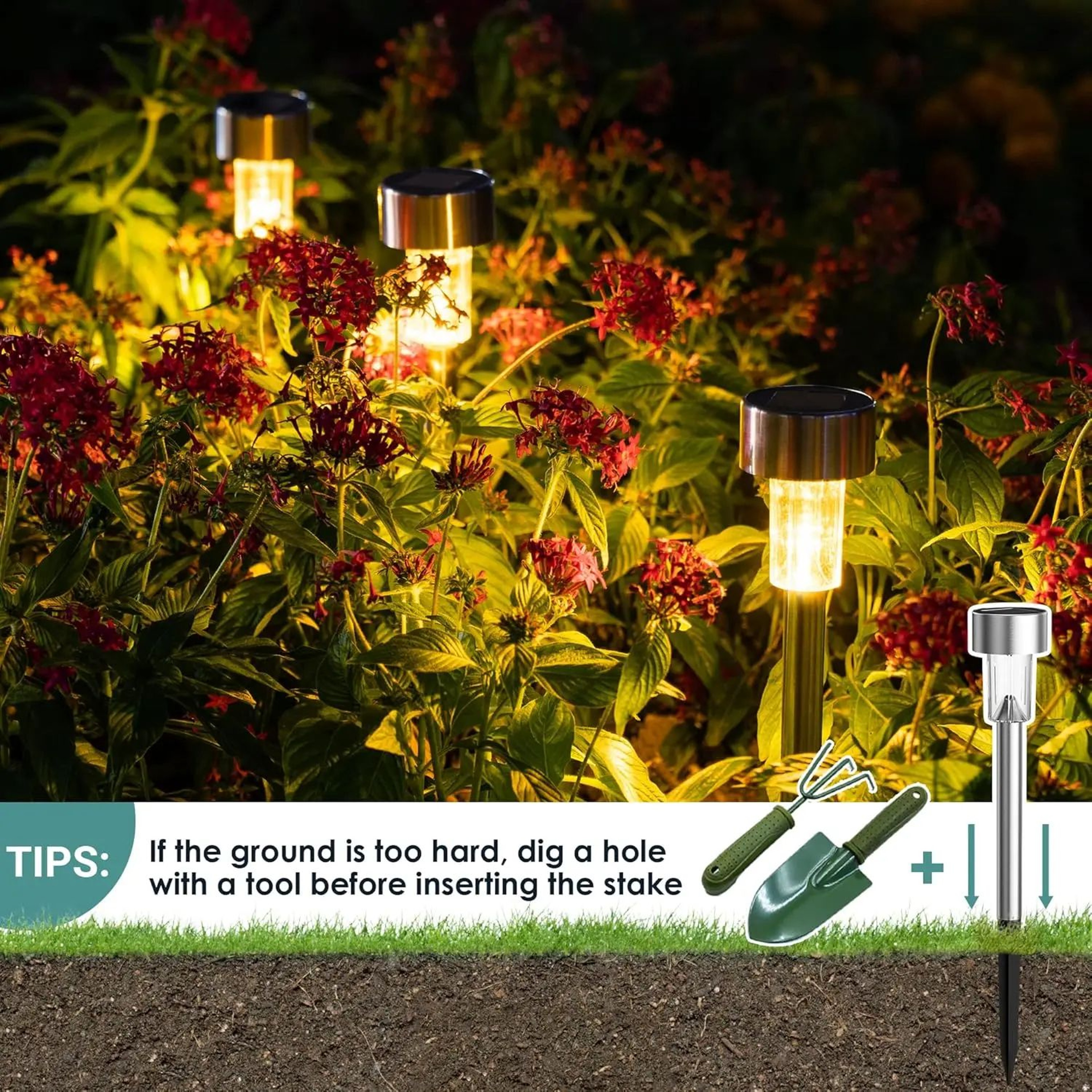 Solar Stainless Steel Pathway Lights For Garden And Yard 3