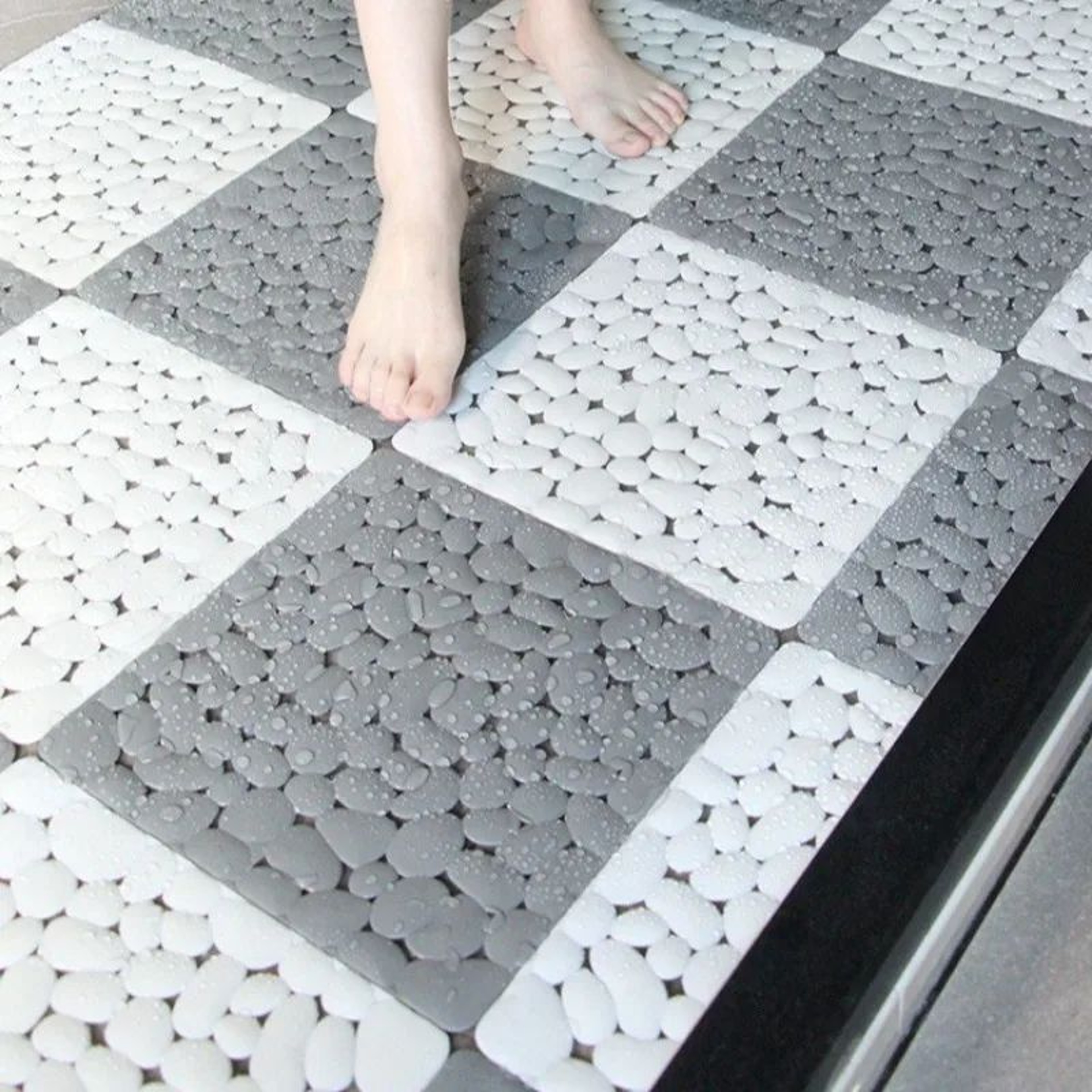 Interlocking Pebble NonSlip Shower Mat 118 Inch Waterproof Bathroom Floor Tiles 0