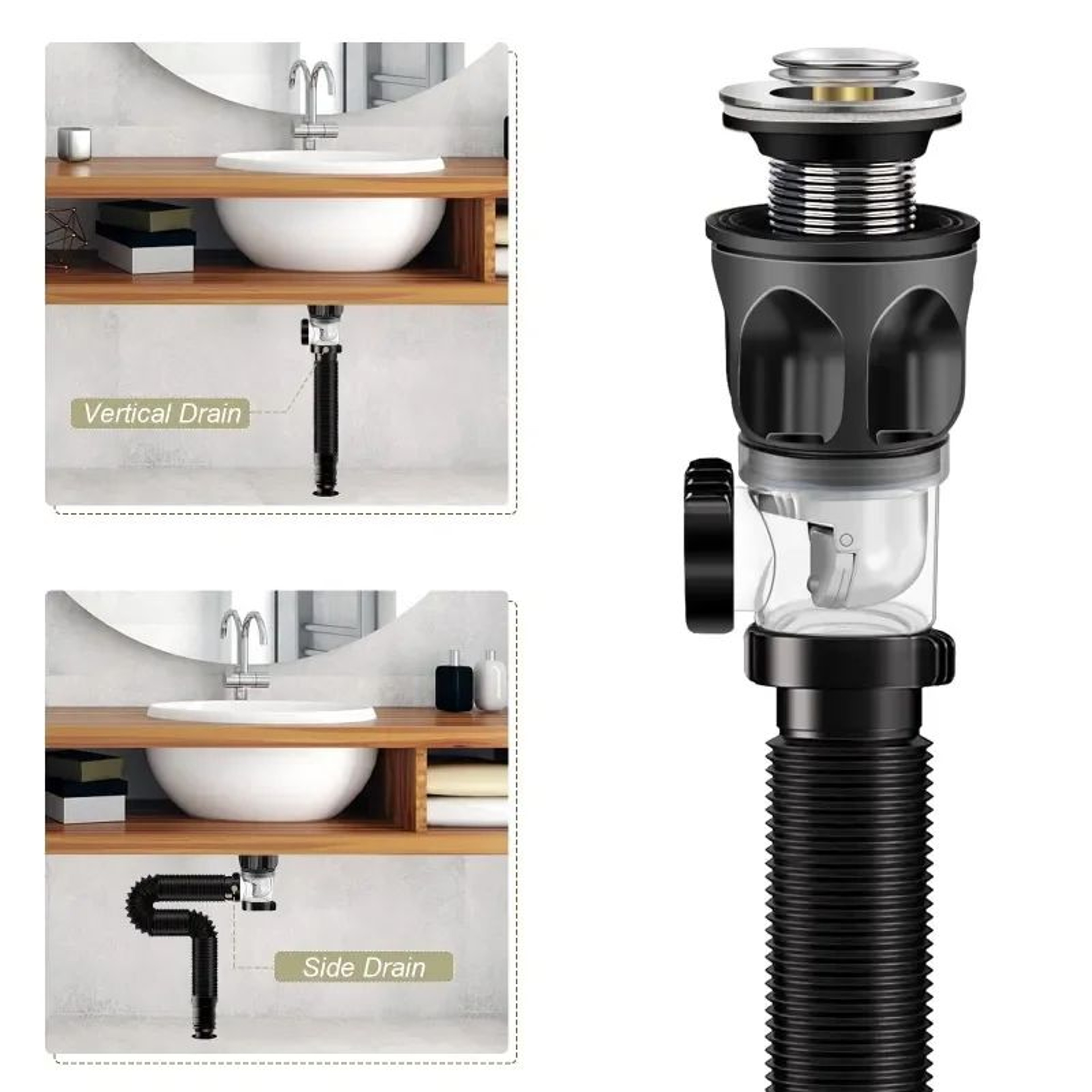 FlipTop AntiOdor Sink Drain With Flexible AntiClog Pipe 1