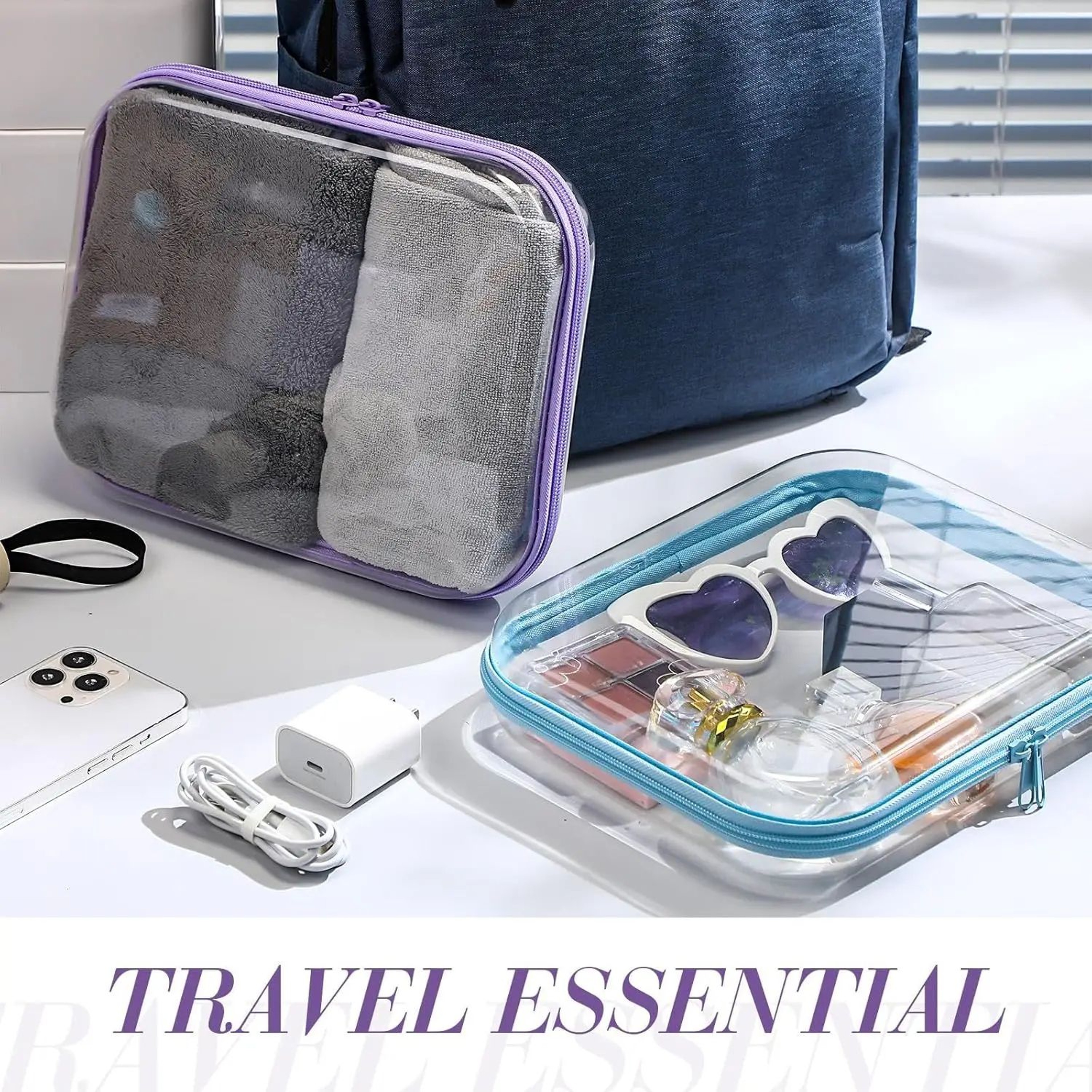 Clear Hard Shell Zipper Case Waterproof Travel Toiletry And Makeup Organizer 4