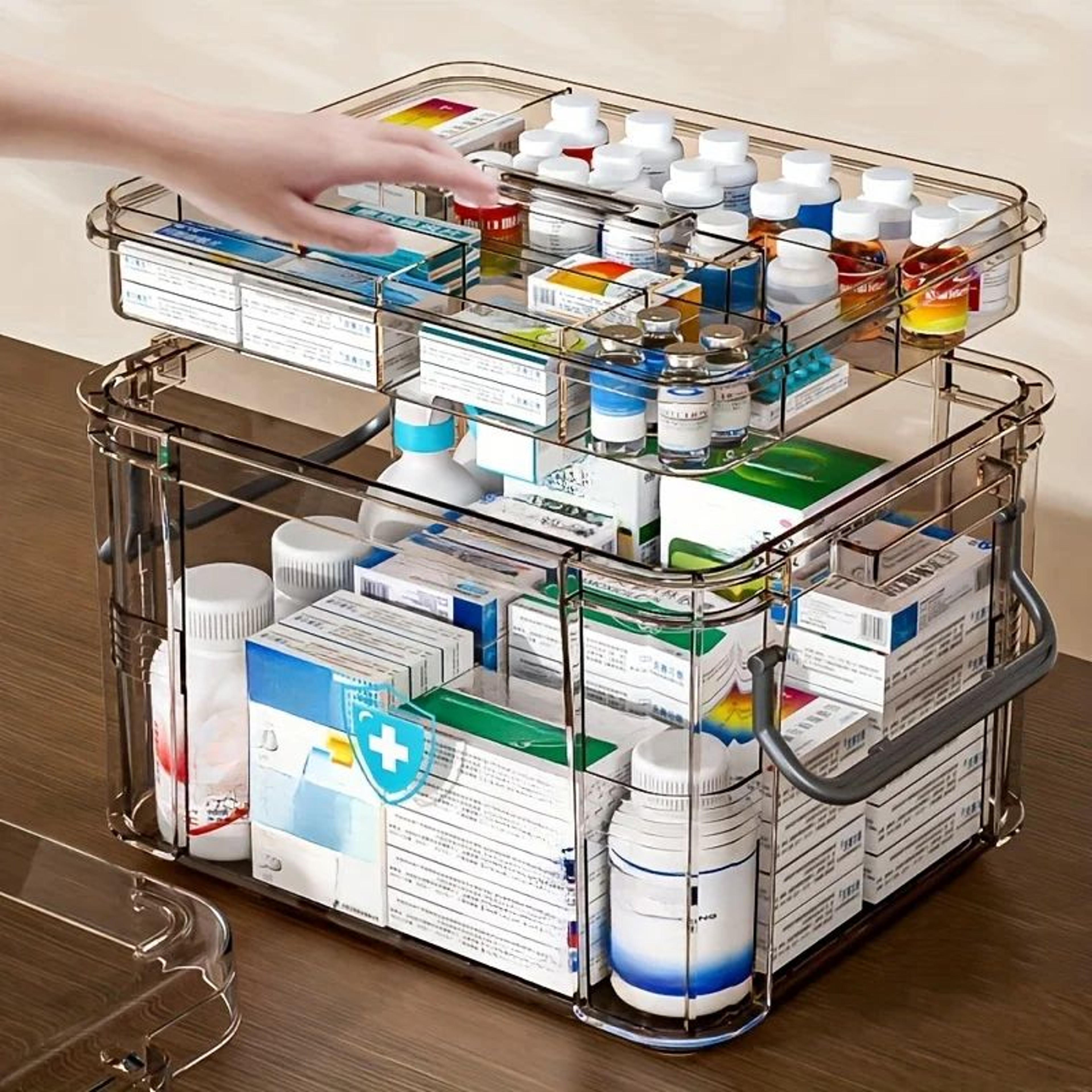 Clear Medicine Organizer Storage Box With Removable Tray And Portable First Aid Storage 1