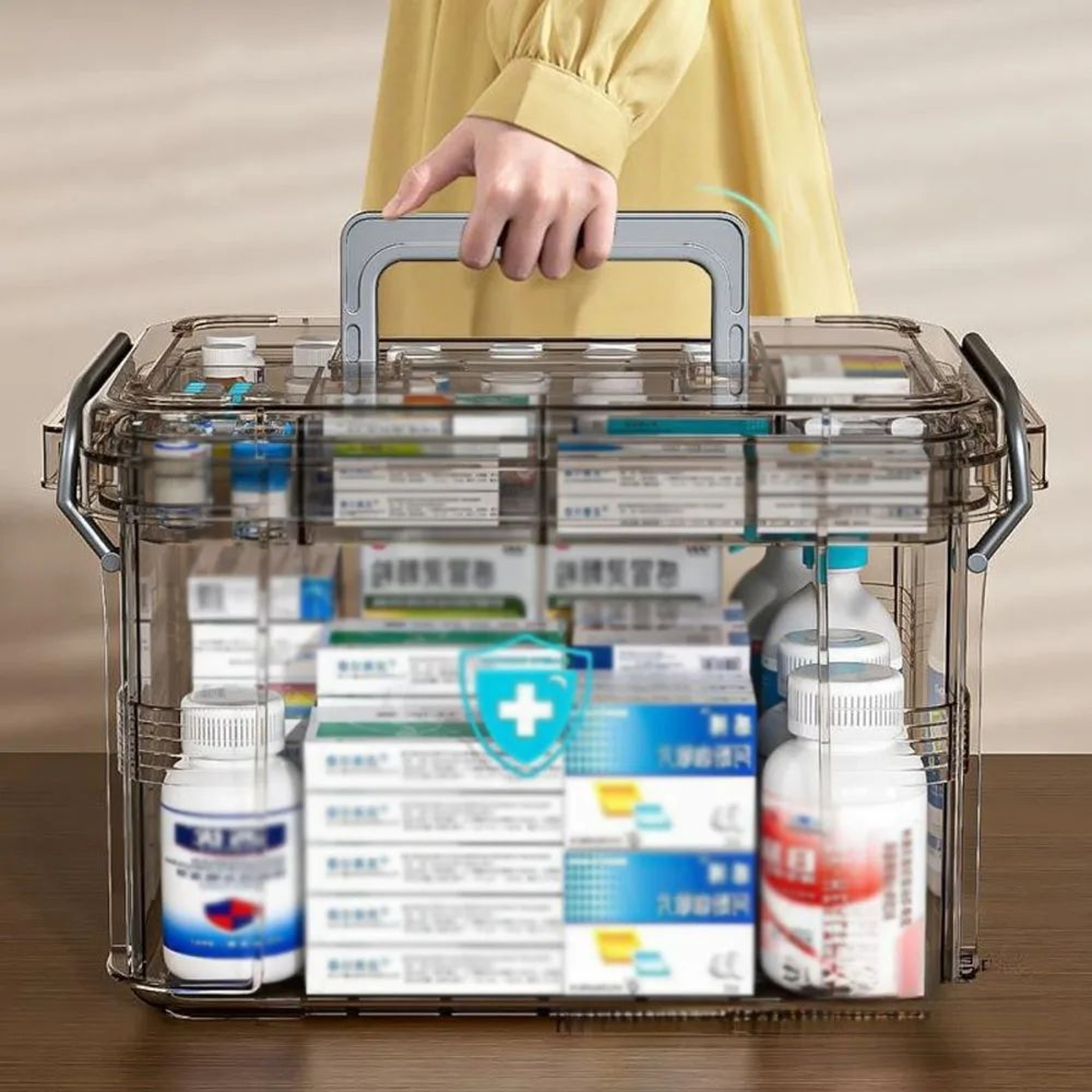 Clear Medicine Organizer Storage Box With Removable Tray And Portable First Aid Storage 2
