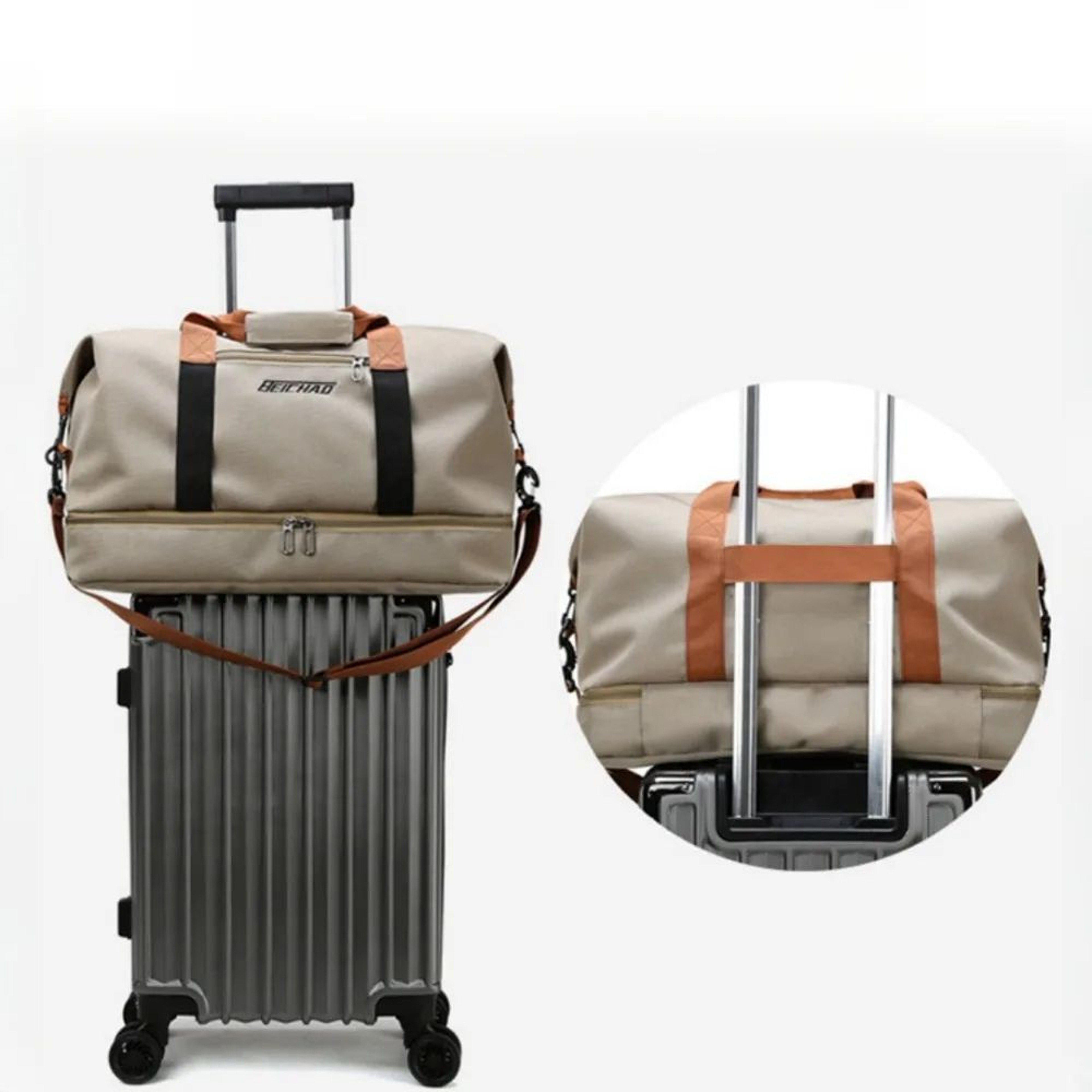 Large Capacity Gym Duffel Bag With Shoe Compartment And Luggage Sleeve 3