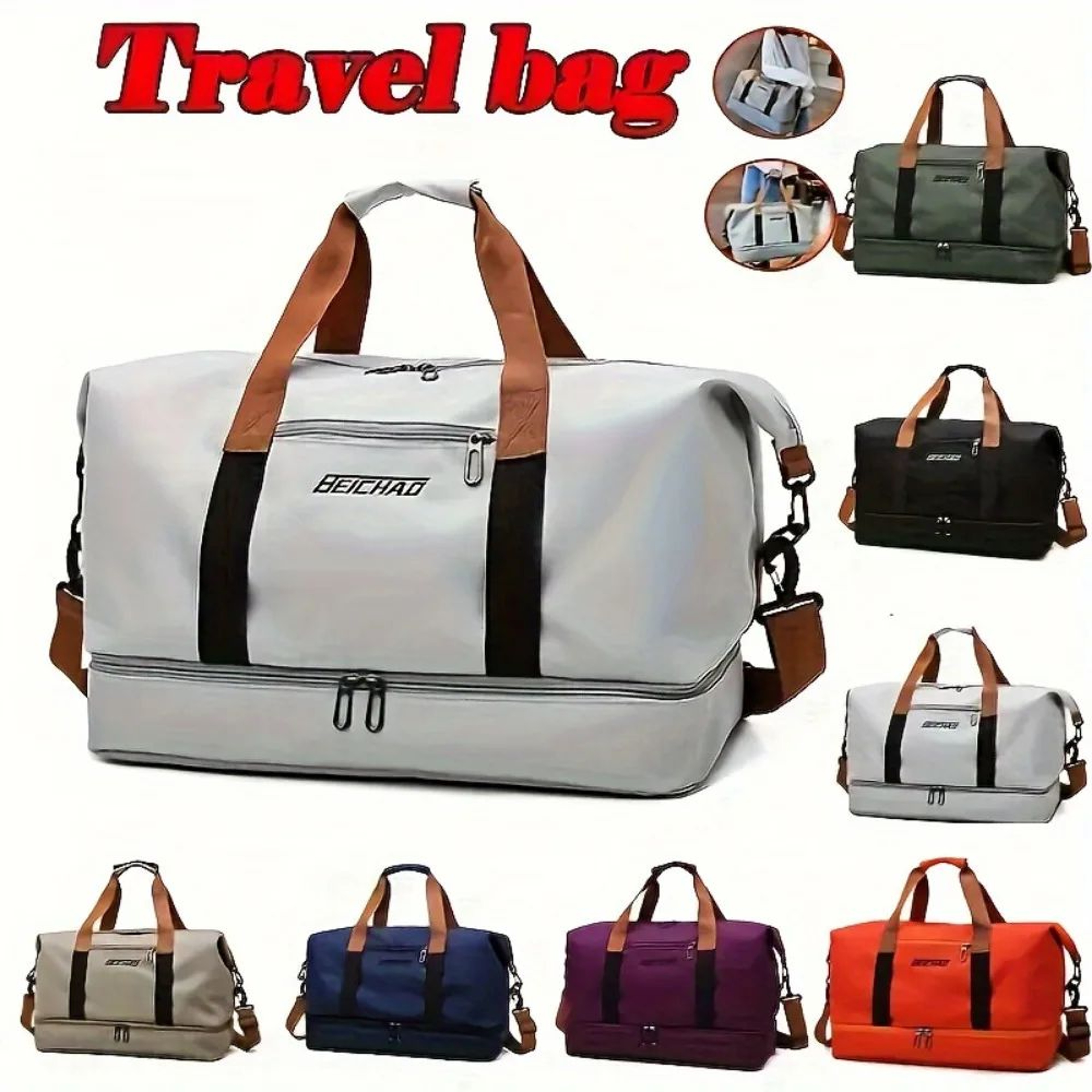 Large Capacity Gym Duffel Bag With Shoe Compartment And Luggage Sleeve 1