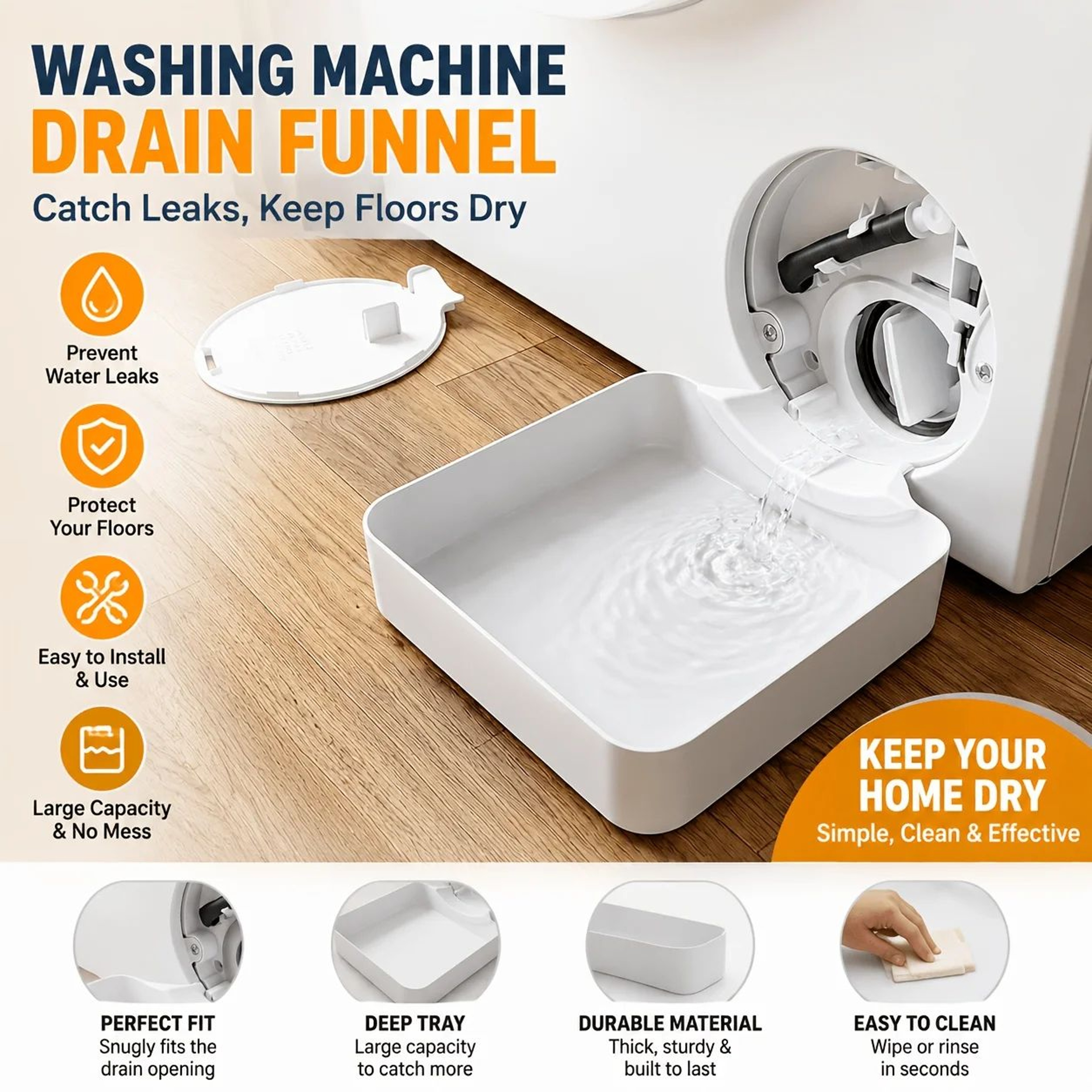 Washing Machine Drain Funnel Water Catch Tray For Lint Filter Cleaning 2