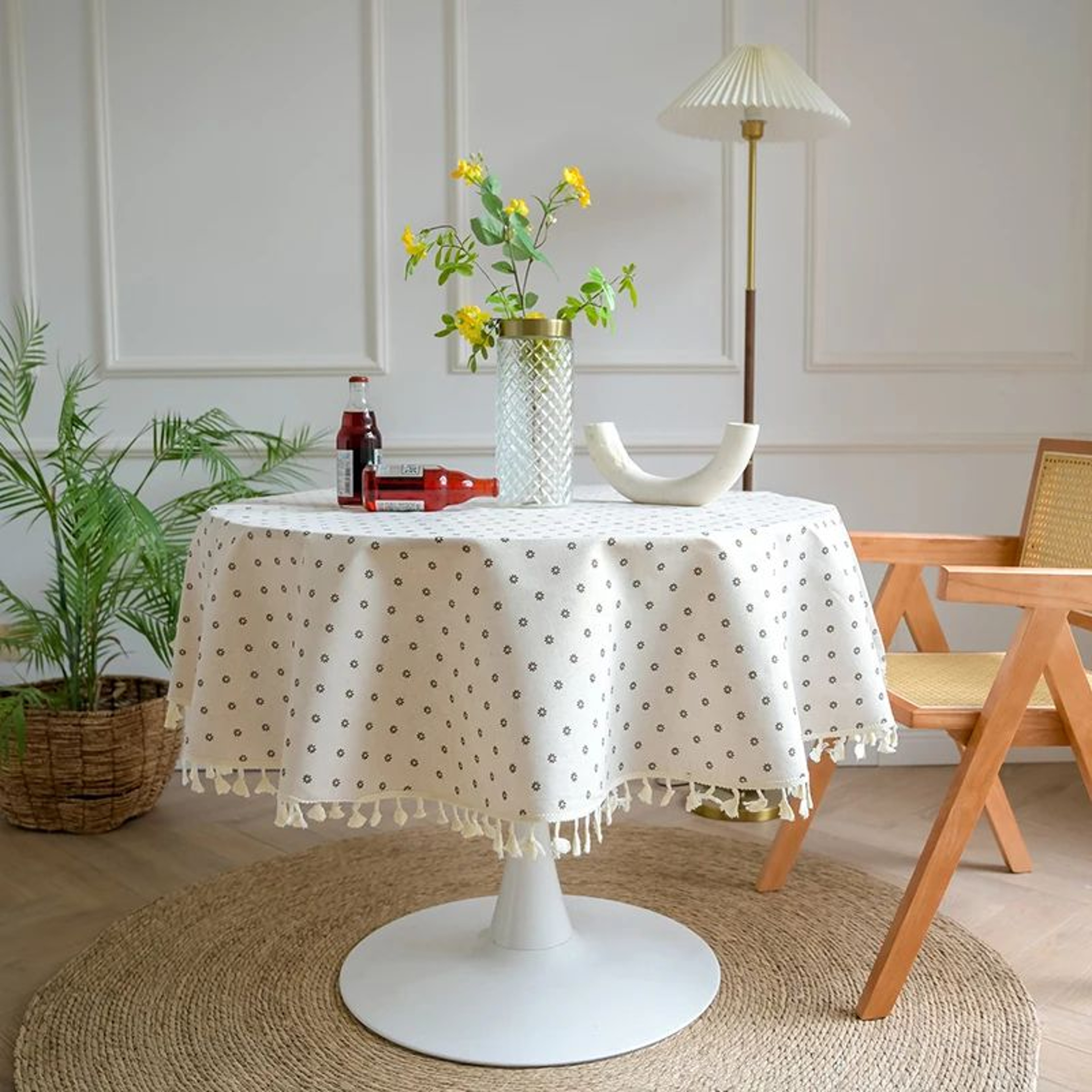 Vintage Floral Round Tablecloth Washable Farmhouse Dining Table Cover 0