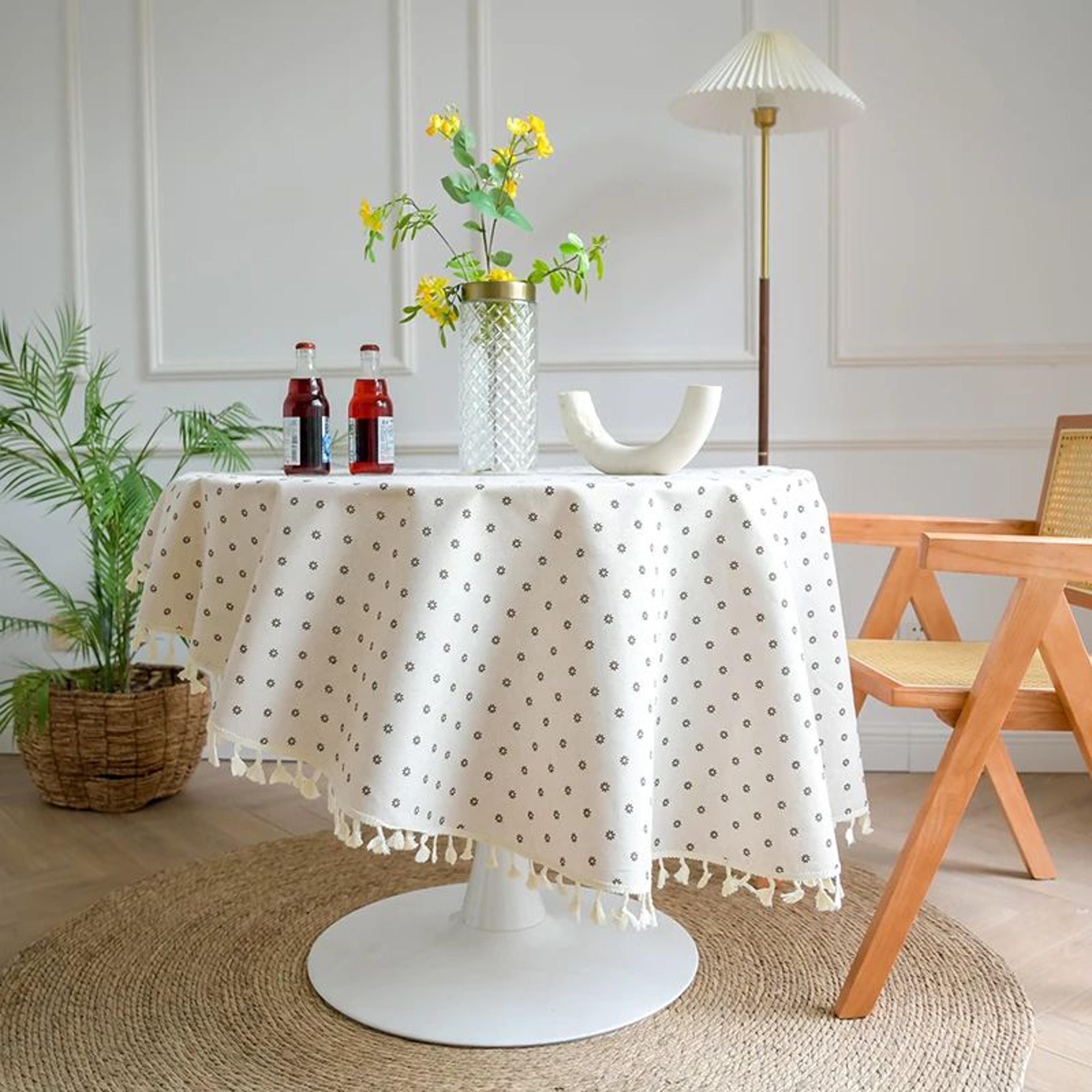 Vintage Floral Round Tablecloth Washable Farmhouse Dining Table Cover 5