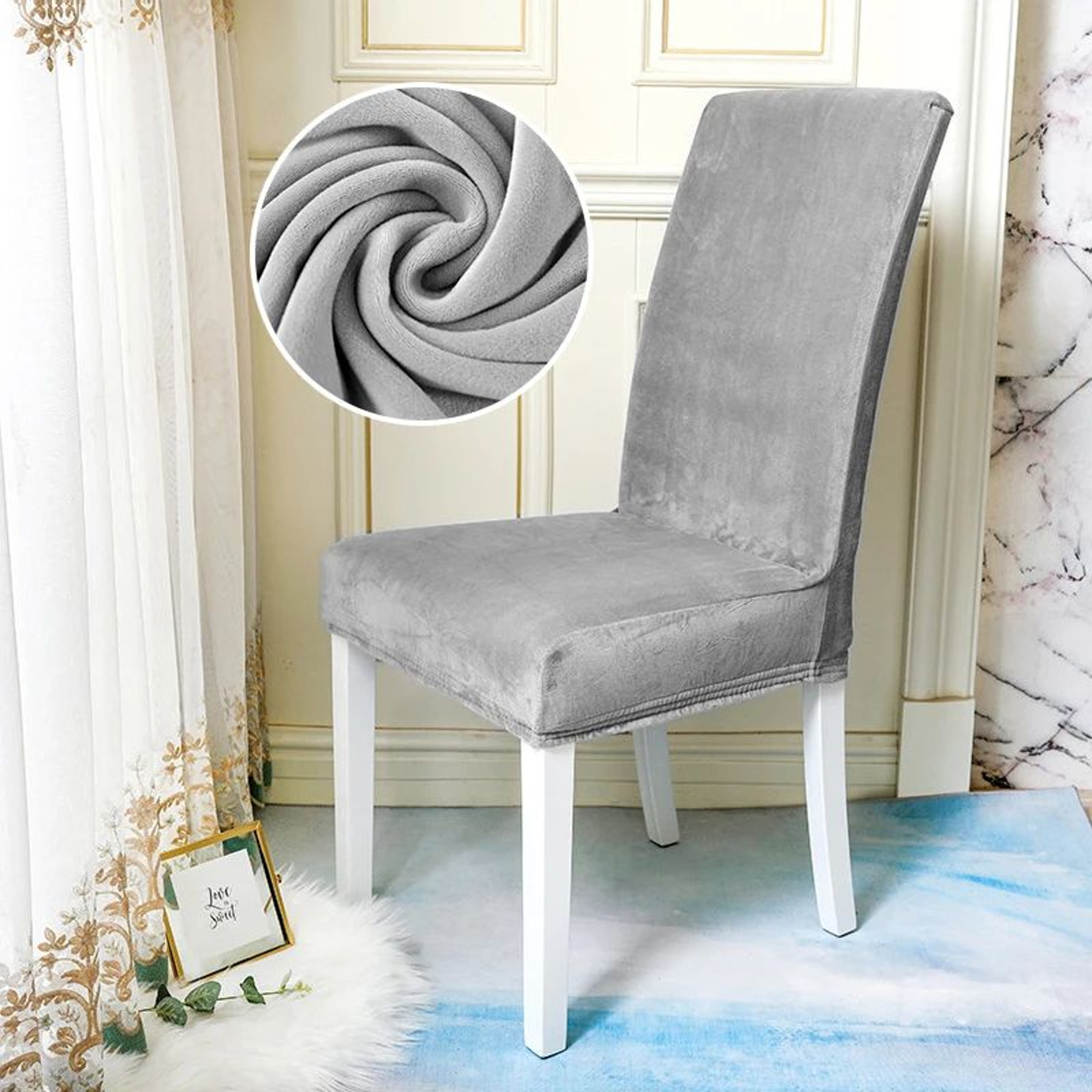Velvet Stretch Dining Chair Cover Soft Parsons Chair Slipcover Protector 9