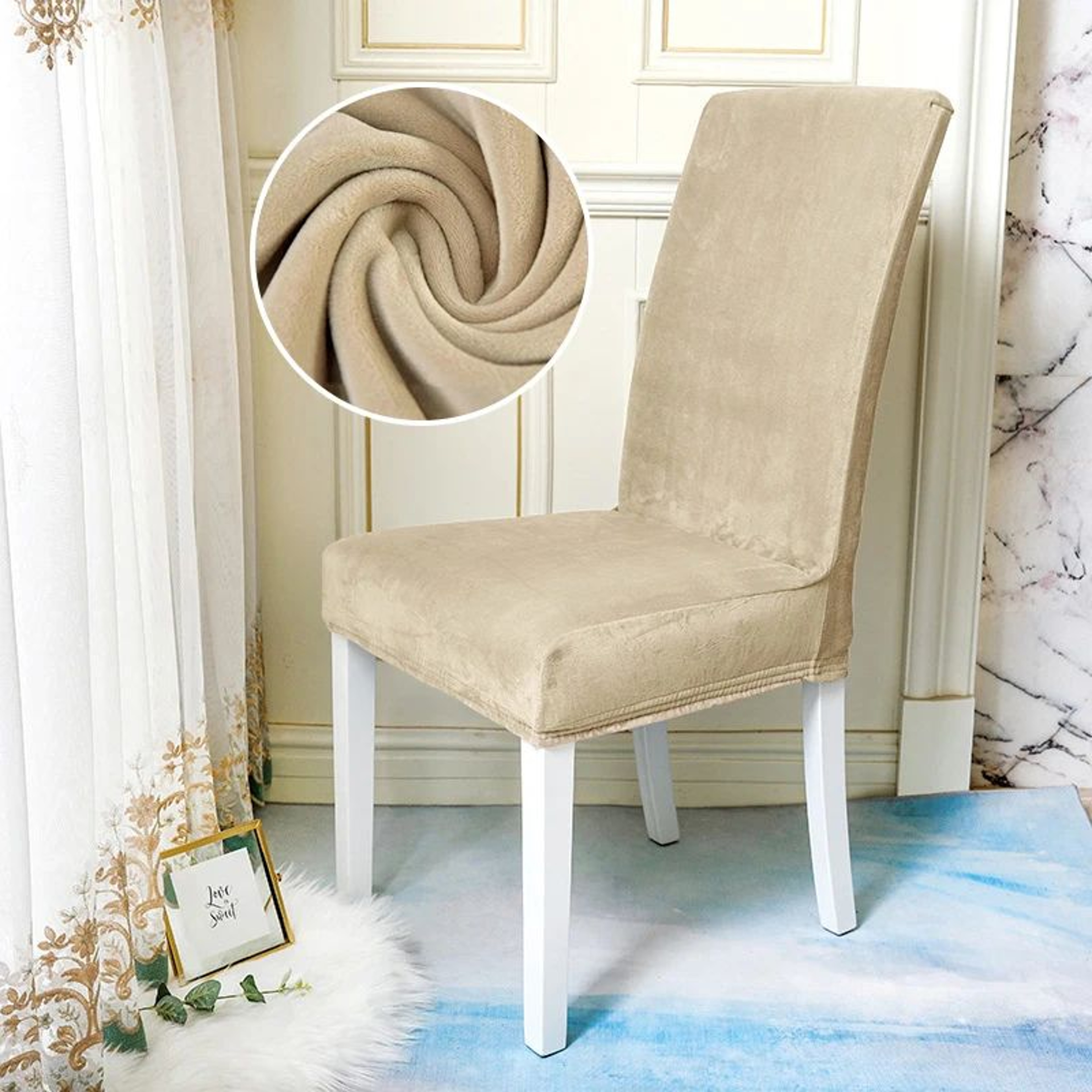 Velvet Stretch Dining Chair Cover Soft Parsons Chair Slipcover Protector 6