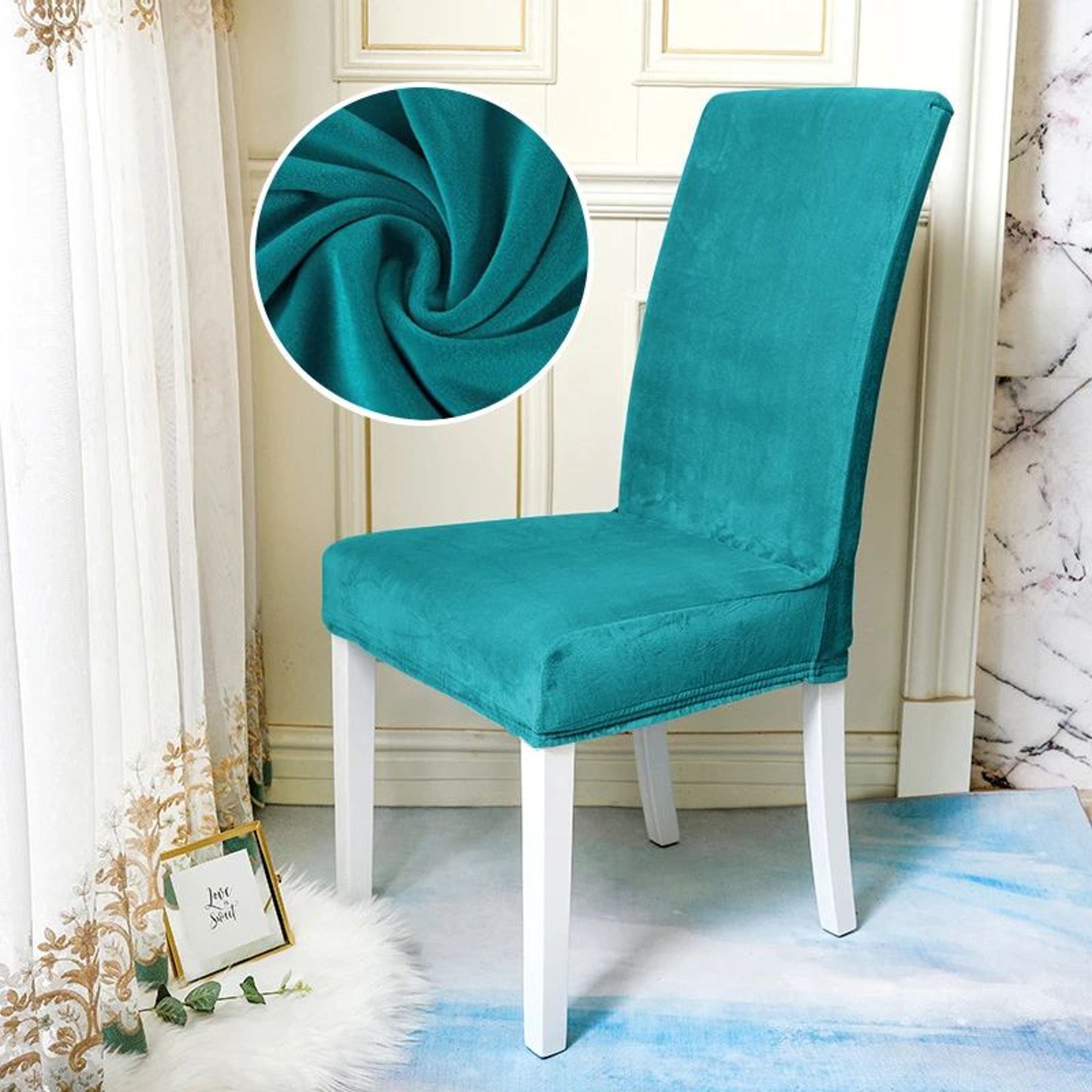 Velvet Stretch Dining Chair Cover Soft Parsons Chair Slipcover Protector 15